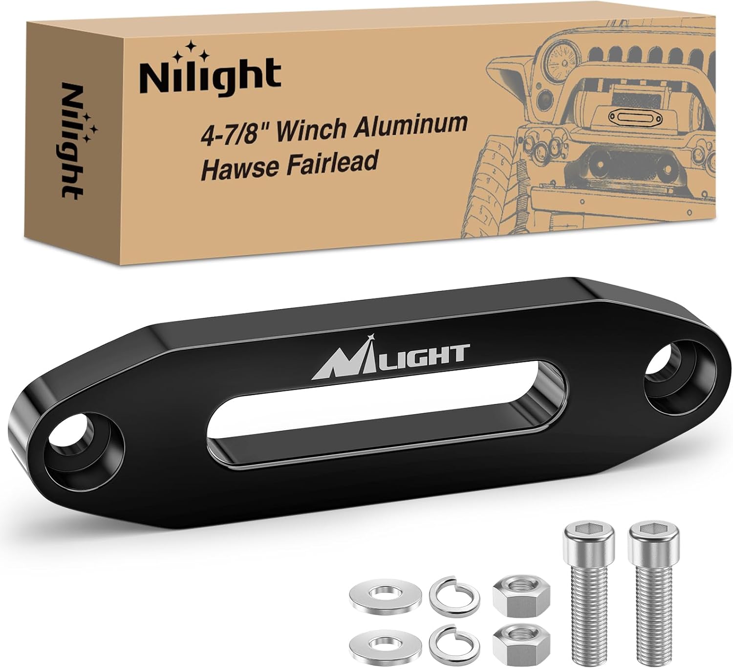 Winch Fairlead 4-7/8 Inch (124mm) Aluminum Hawse Fairlead Hole Spacing with Mounting Hardware Winch Hawse Fairlead for Synthetic Rope 2000-3500 LBS UTV ATV Winch Accessory Anodized Black