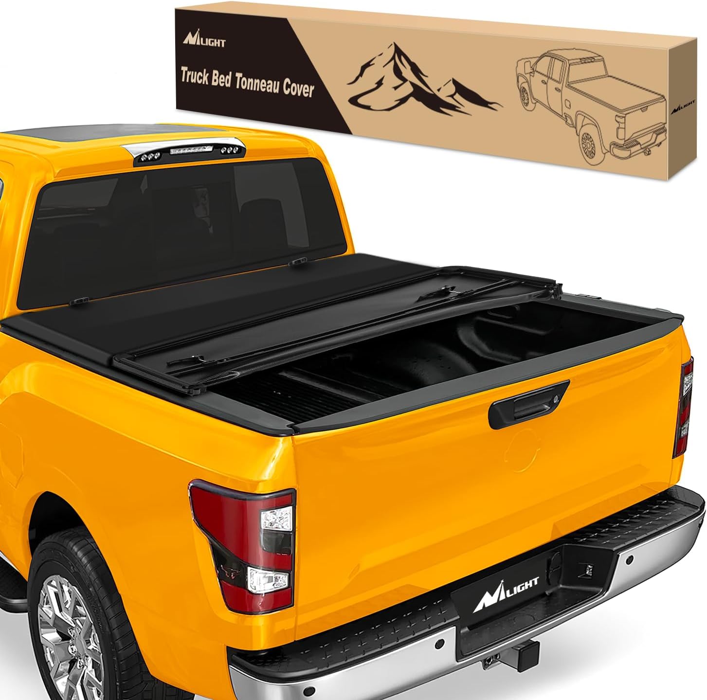 Soft Tri-Fold Truck Bed Tonneau Cover for Nissan Titan 2004-2014 5.5ft Bed with Track System, Waterproof Low Profile PVC Pickup Bed Cover