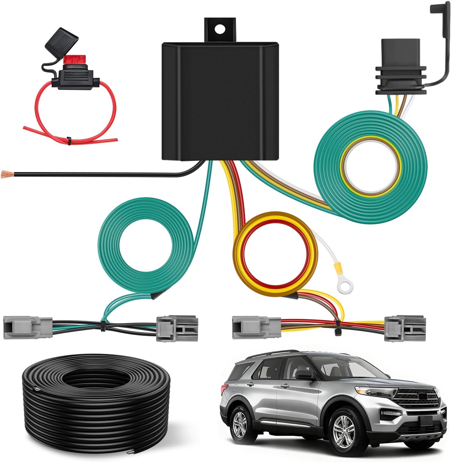 4 Pin Trailer Wiring Harness Kit 56093 Vehicle Standard 4 Way Connector Custom with 2020 2021 2022 2023 2024 Ford Explorer 2011 2012 2013 2014 15 16 17 18 2019 Taurus 13-16 Lincoln MKS