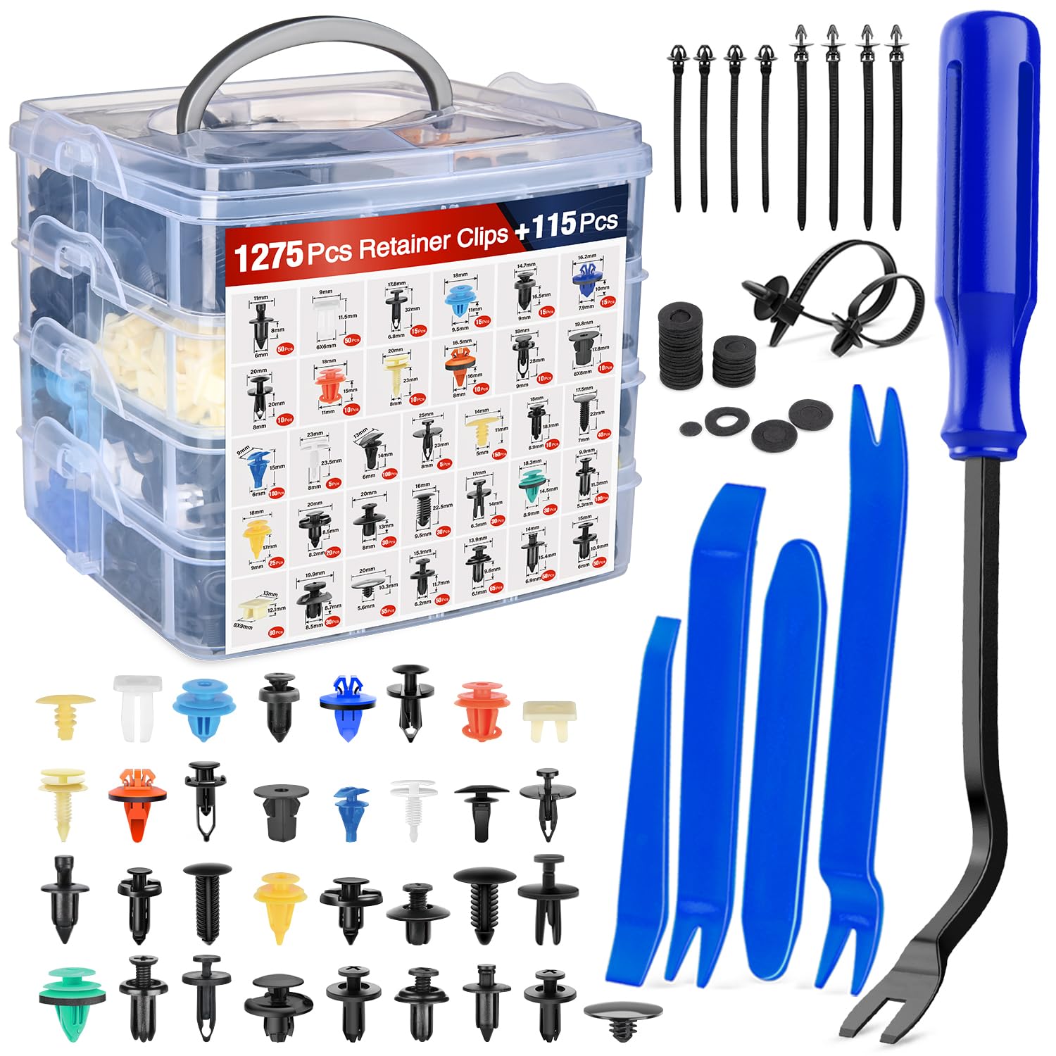 1390Pcs Car Push Retainer Clips Auto Fasteners Kit Included 33 Most Popular Sizes Nylon Bumper Fender Rivets with 1 Fasteners Remover 10 Cable Ties for Toyota GM Ford Honda Chevy