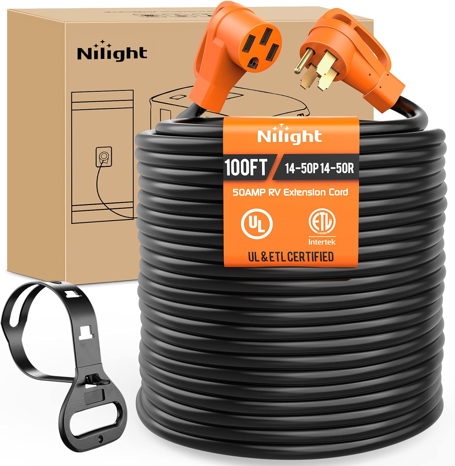 50 Amp 100FT RV EV Extension Cord 250V Heavy Duty 6/3+8/1 Gauge Pure Copper STW Wire UL ETL Listed 4 Prong Nema14-50P 14-50R 50F/50M Cable Suit for RVs EVs Trailer Campers