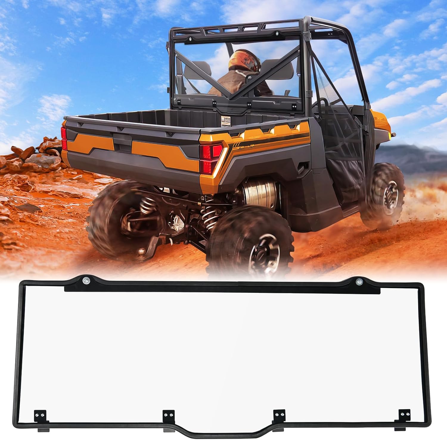 Rear Window Scratch-Resistant Fit For 2017-2025 Polaris Ranger XP 1000/Crew,2020-2025 Polaris Ranger 1000/ Crew,2013-2019 Polaris Ranger XP 900/ Crew,Clear Polycarbonate UTV Windshield
