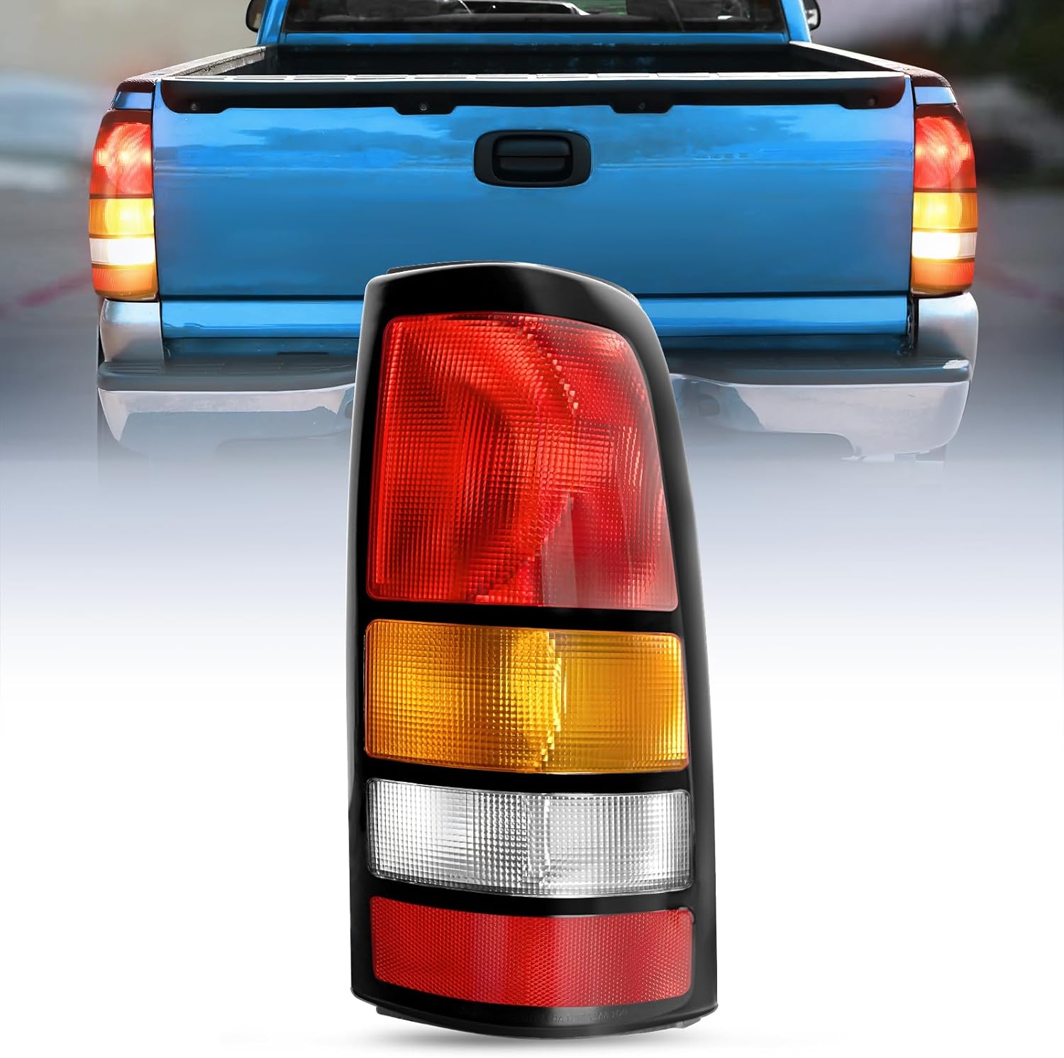 Taillight Assembly Compatible with 1999 2000 2001 2002 2003 2004 2005 2006 GMC Sierra 1999-2002 Chevy Silverado Fit Fleetside Tail Rear Light OE Style Passenger Side Black Border