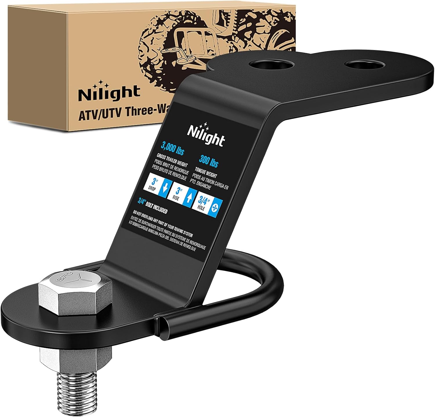 ATV/UTV Three-Way Hitch 3500lbs Three-Way Lawn Mover Adapter 3 Inch Drop/Rise, Heavy Duty Universal ATV Hitch Attachments, Trailer Hitch Adapter