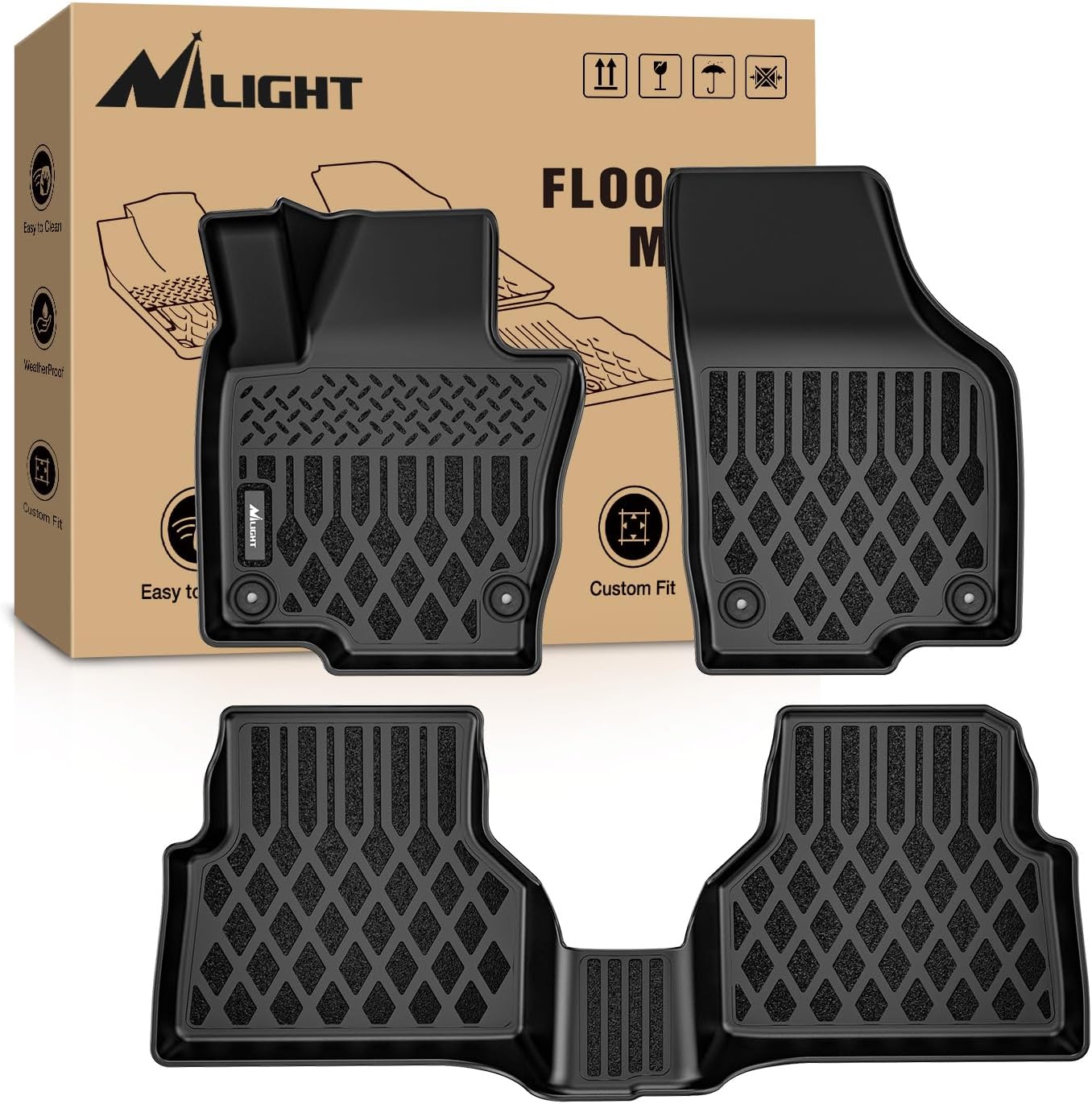 TPE Floor Mats for Volkswagen Tiguan 2009 2010 2011 2012 2013 2014 2015 2016 2017 All Weather Custom Fit Heavy Duty Floor Liners