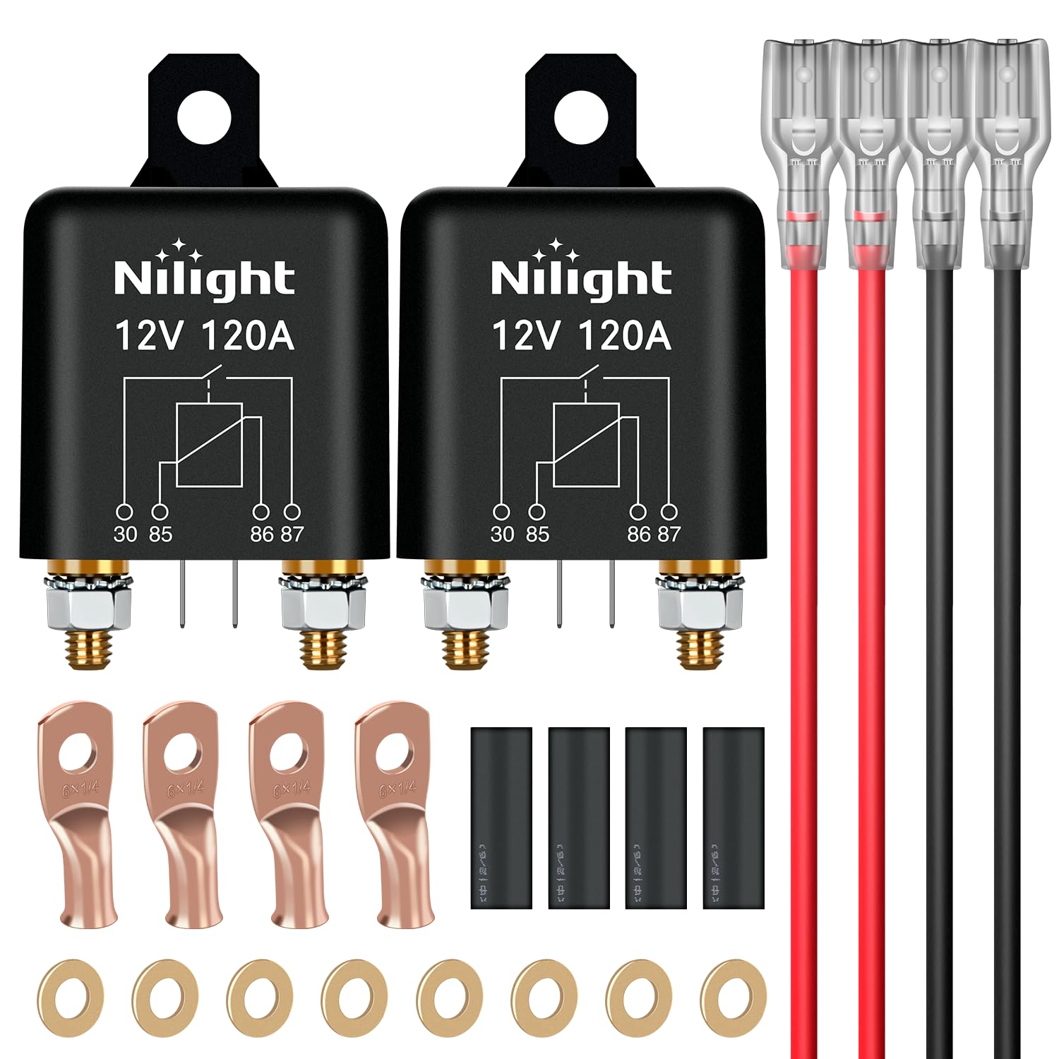 2PC 120A Starter Relay 4 Pin Split Relays Switch 12V Continuous SPST High Current 4 Terminal Car Starter Control w/Copper Wire Lugs for Automotive Car Truck Camper