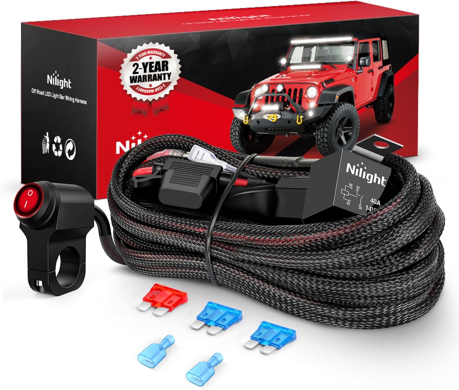 Wiring Harness Kit Nylon 16 AWG 1 Lead 12V Motorcycle Handlebar Switch On Off Power Relay Blade Fuse for LED Light Bar Off Road Lights on Motorcycles Bicycles ATV UTV