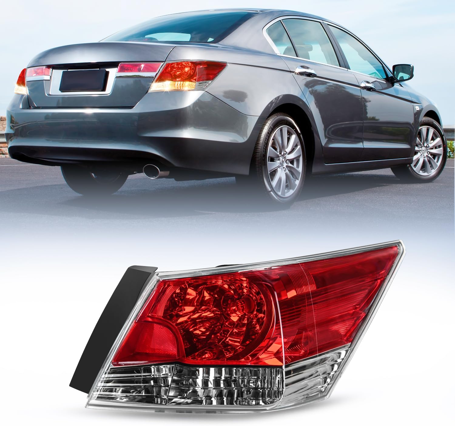 Taillight Assembly Compatible with 2008 2009 2010 2011 2012 Honda Accord Sedan Tail Lights Rear Lamp Replacement OE Style Passenger Side w/Bulbs