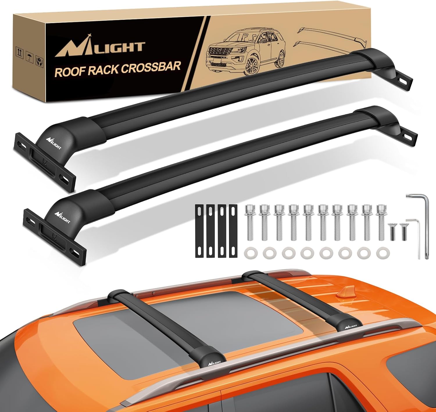 Roof Rack Cross Bars Fit for Ford Explorer 2016 2017 2018 2019 with Side Rails and Fixed Point, Adjustable Aluminum Car Crossbars for Cargo Carrier Luggage Bike Kayak Rooftop Tent Snowboard