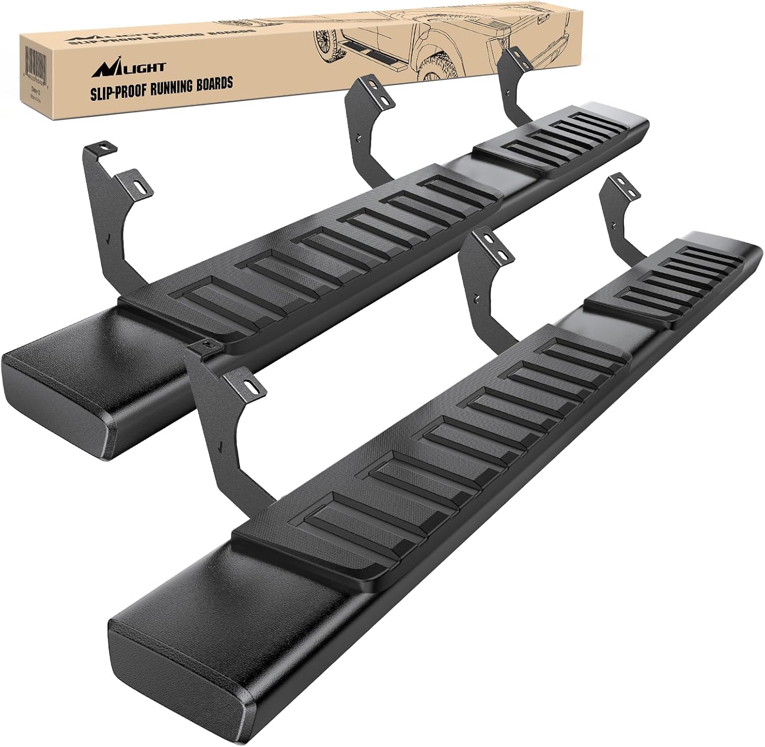 Running Boards for 2007-2021 Toyota Tundra Double Cab 2 Full-Size Door & 2 Half-Size Door 6 Inch Side Step Nerf Bars Stainless Steel Black