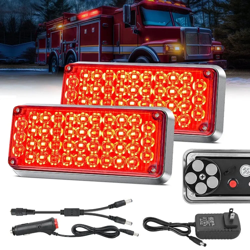 42LED Red Wireless Magnetic Strobe Lights Surface Mount Waterproof 5 Patterns (Pair)