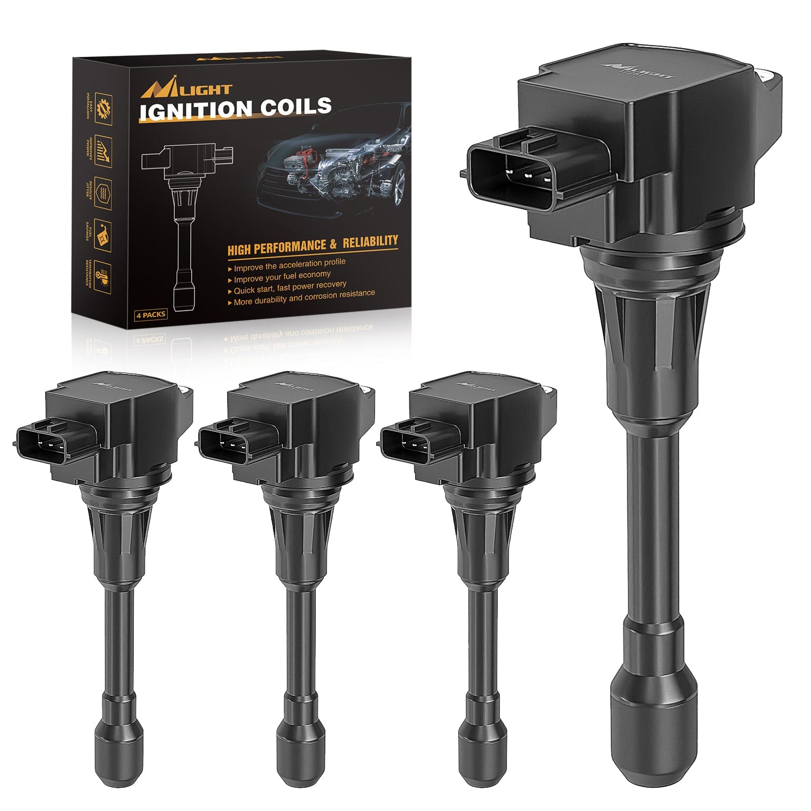 4Pcs Ignition Coil Pack Automotive Replacement Ignition Coils Fit for Nissan 2004 2005 2006 2007 2008 2009 2010 2011 2012 2013 2014 2015 2016 2017 2018 07 09 Sentra Altima Rogue Select Urvan Pathfinder NV200 NV350 Cube Versa 2014 2015 Infiniti