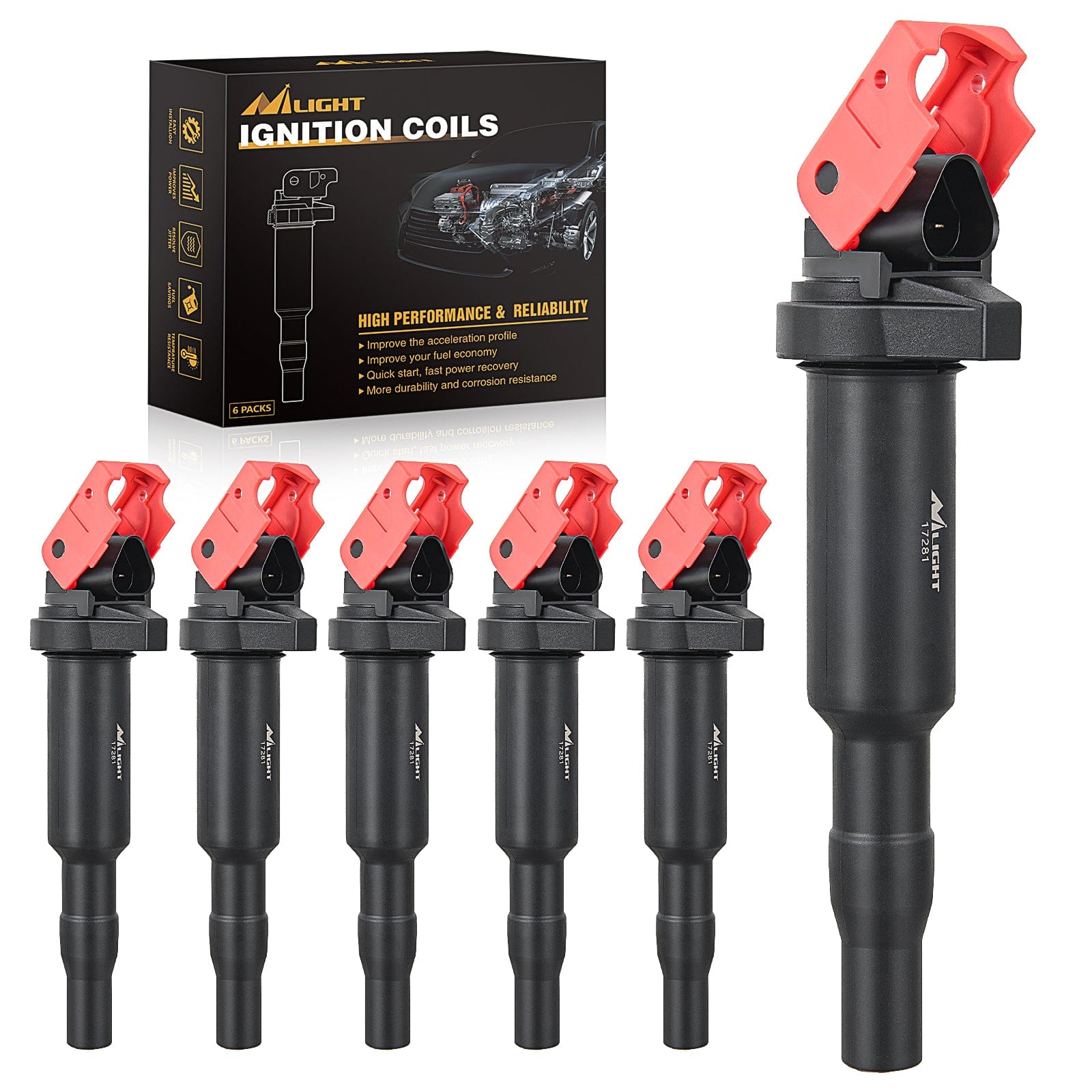 Ignition Coil UF592 C1638 Automotive Replacement Ignition Coils Fit for BMW 325i 325Ci 328i 330Ci 335i 525i 528i 530i 535i 545i 745Li X3 X5 M5 M6 Z4-2.5 3.0 4.4 4.8L Engine 0221504470