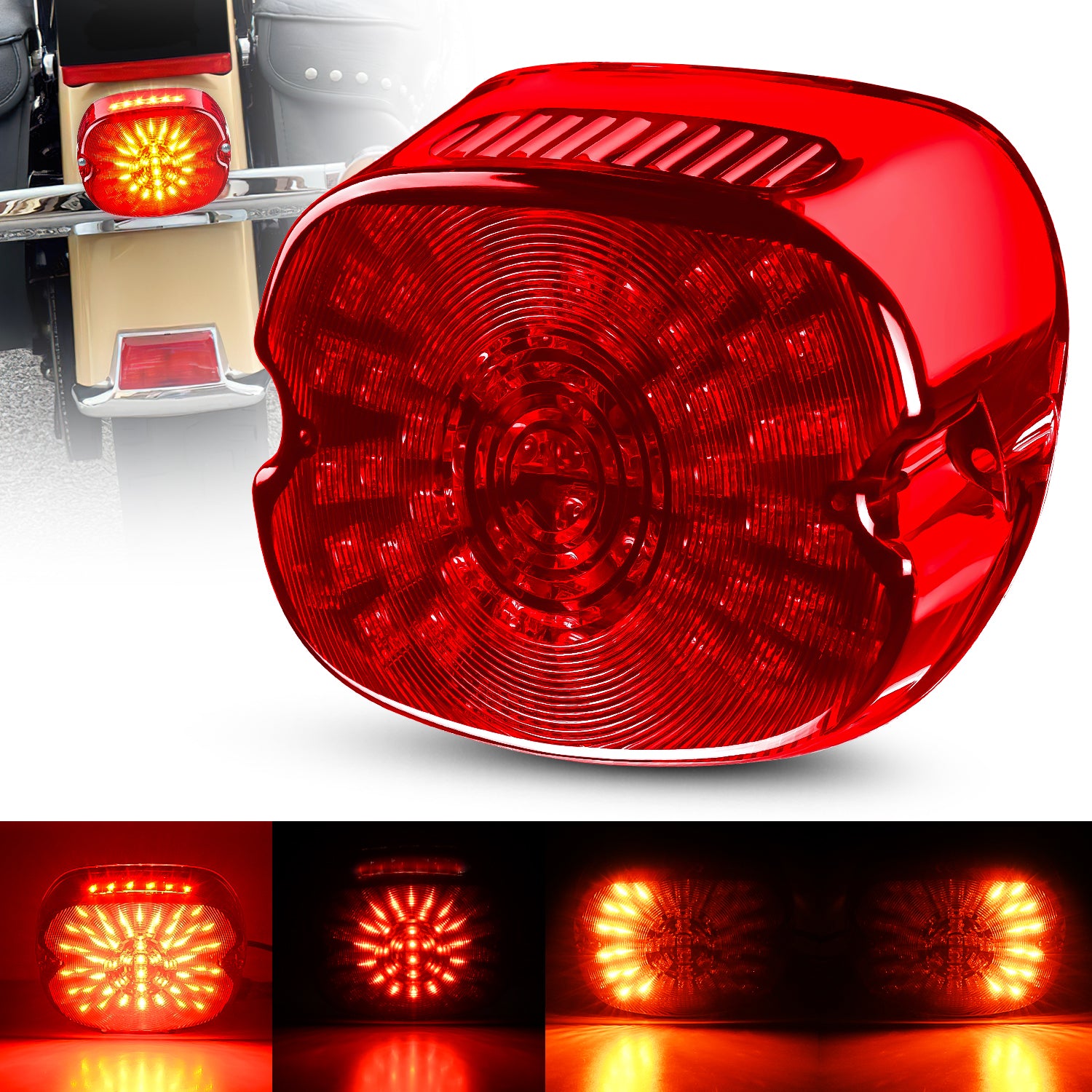 LED Tail Light Motorcycle Brake Turn Signal Driving License Plate Rear Lights Red Housing Plug and Play Compatible with Harley Davidson Dyna Sportster 883 1200 Road King Glide