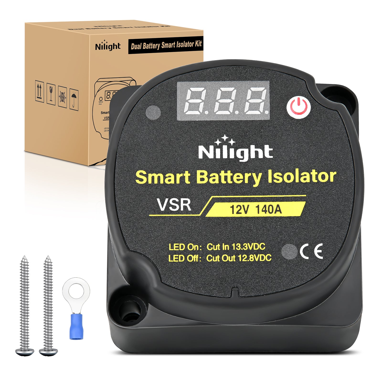 12V 140 AMP Dual Battery Isolator Auto Manual Voltage Sensitive Relay with Digital Voltmeter Smart VSR Automatic Charger Disconnect w/Voltmeter for Truck RV UTV Boat Can Am