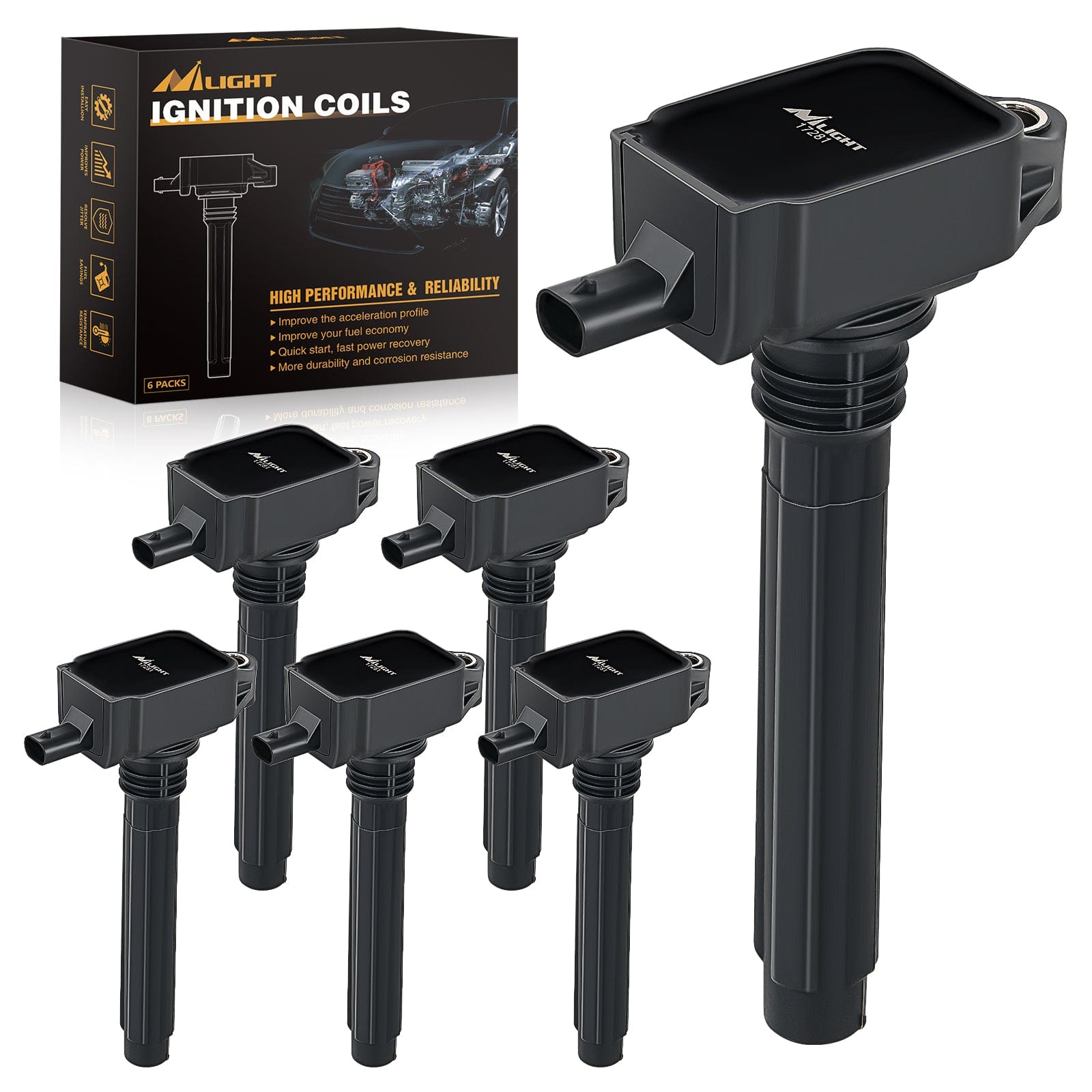 6pcs Ignition Coil Pack UF648 Fit for Jeep Dodge Chrysler 2011 2012 2013 2014 2015 2016 Grand Cherokee Wrangler Town&Country Avenge Challenger Charger Durango RAM1500 V6 3.6L