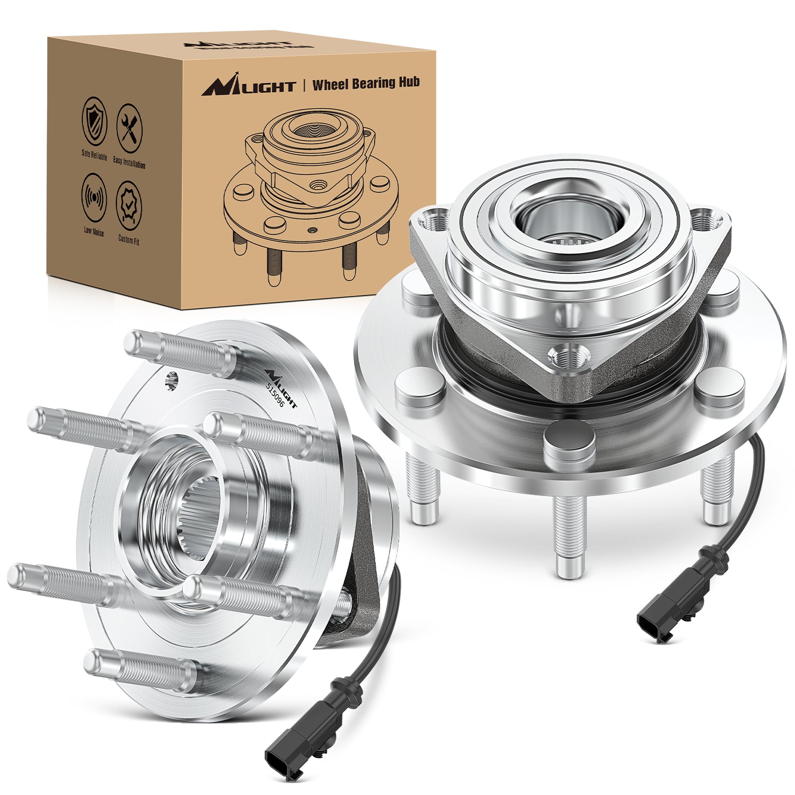 Wheel Bearing and Hubs Assembly Set for Chevy GMC Silverado Suburban Sierra Yukon XL 1500 Tahoe Avalanche Cadillac Escalade ESV EXT 2007 2008 2009 2010 2011 2012 2013 with 6-Lug, OEM 515096