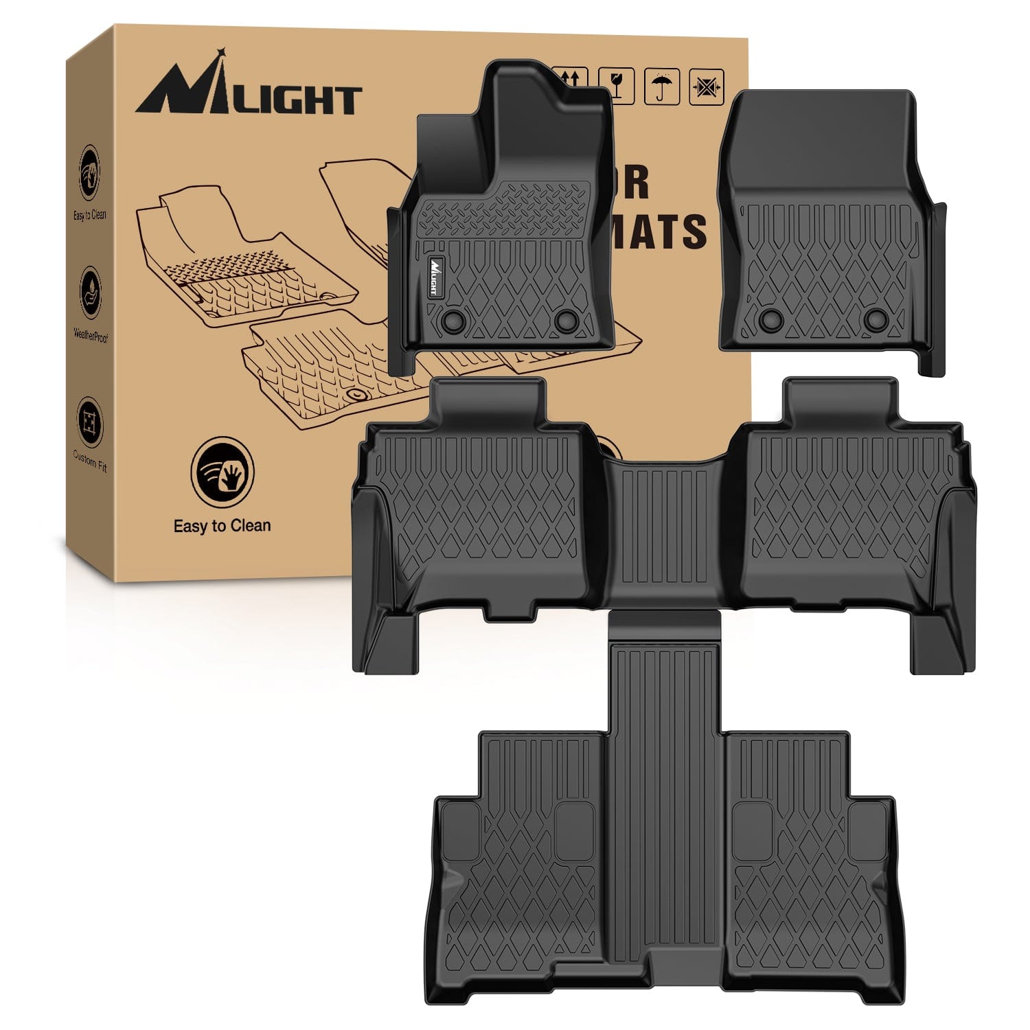 TPE Floor Mats for Toyota Sequoia 2023 2024 2025 2026 All Weather Custom Fit Heavy Duty Floor Liners