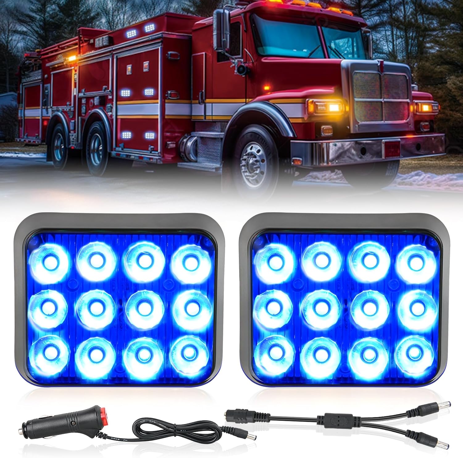 12LED Magnetic Wireless Trailer Lights 2PCS Rechargeable Portable Hazard Beacon Warning Light Blue Emergency Strobe Light for Trucks Trailers Vehicles Cars Bus Surface Mount