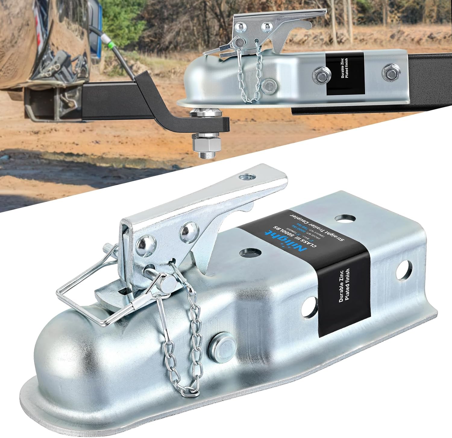 Straight Trailer Coupler with Security Latch&Chain for 2-Inch Hitch Ball, 3-Inch Channel,3500 LBS,Heavy Duty Trailler Tongue Coupler for Station Wagon, Truck, Bolted & Welded Installation