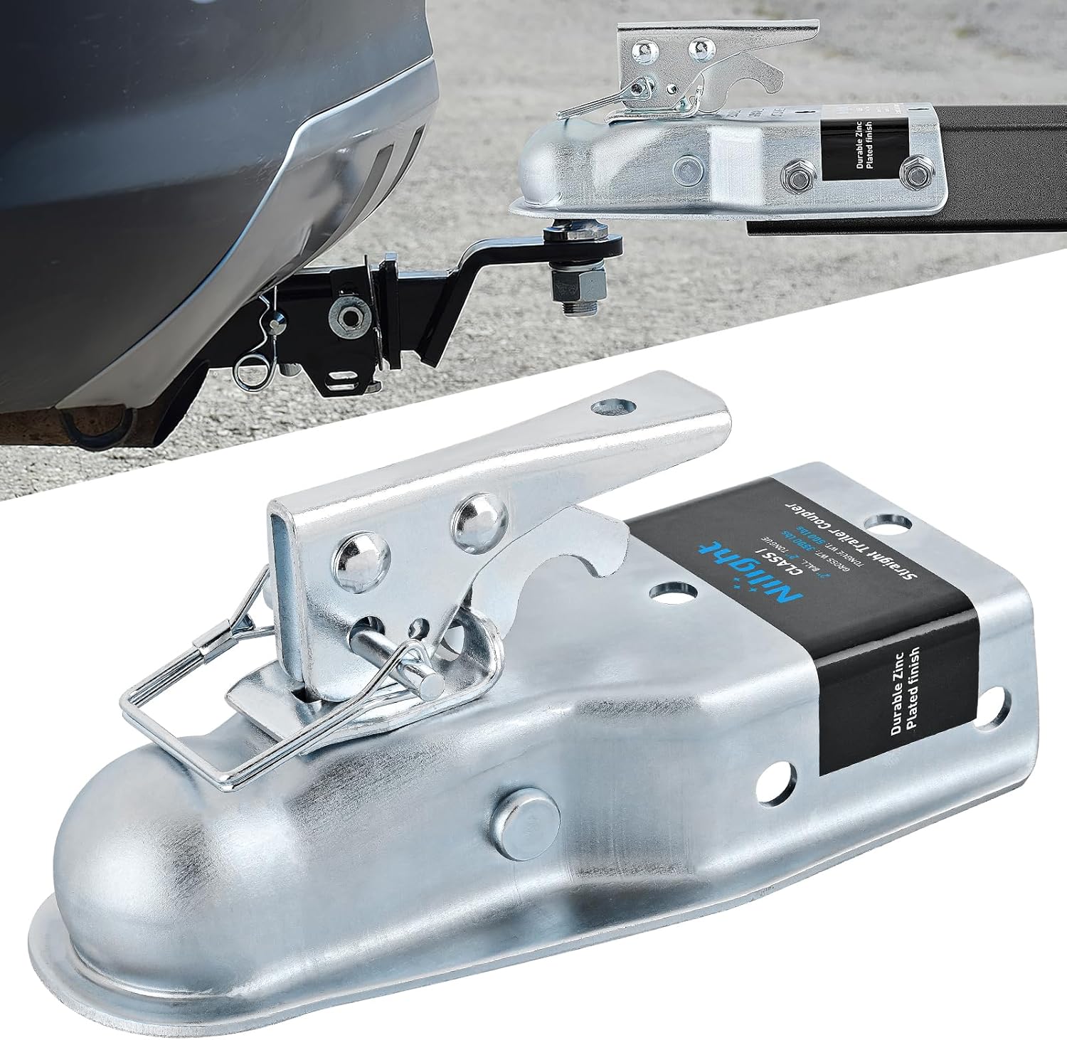 Straight Trailer Coupler with Security Latch&Chain for 1-7/8 Inch Hitch Ball, 3-Inch Channel,2000 LBS,Heavy Duty Trailler Tongue Coupler for Station Wagon, Truck, Bolted & Welded Installation