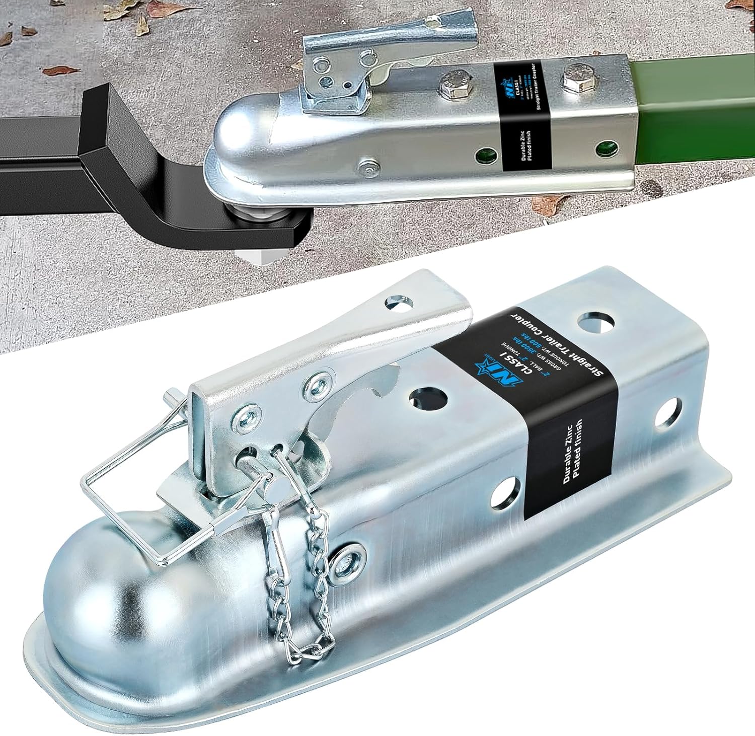 Straight Trailer Coupler with Security Latch&Chain for 2-Inch Hitch Ball, 2-Inch Channel,3500 LBS,Heavy Duty Trailler Tongue Coupler for Station Wagon, Truck, Bolted & Welded Installation