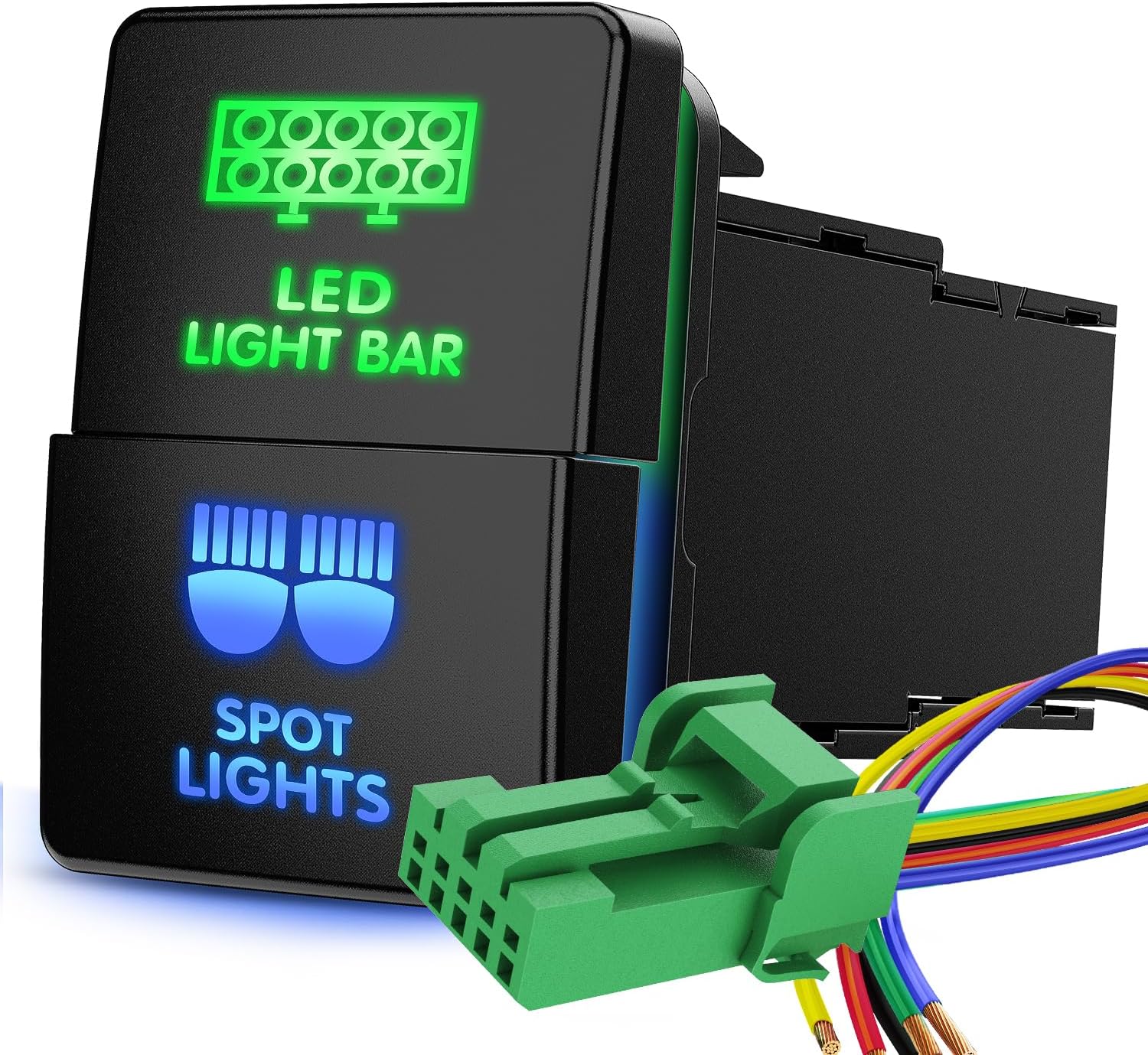 LED Light Bar & Sport Lights Dual Push Button Switch 12V ON Off Switches with Connector Wire Kit 1.28 Inch x 0.87 Inch Replacement for Toyota Sequoia Highlander Tacoma Tundra 4Runner RAVR Yaris