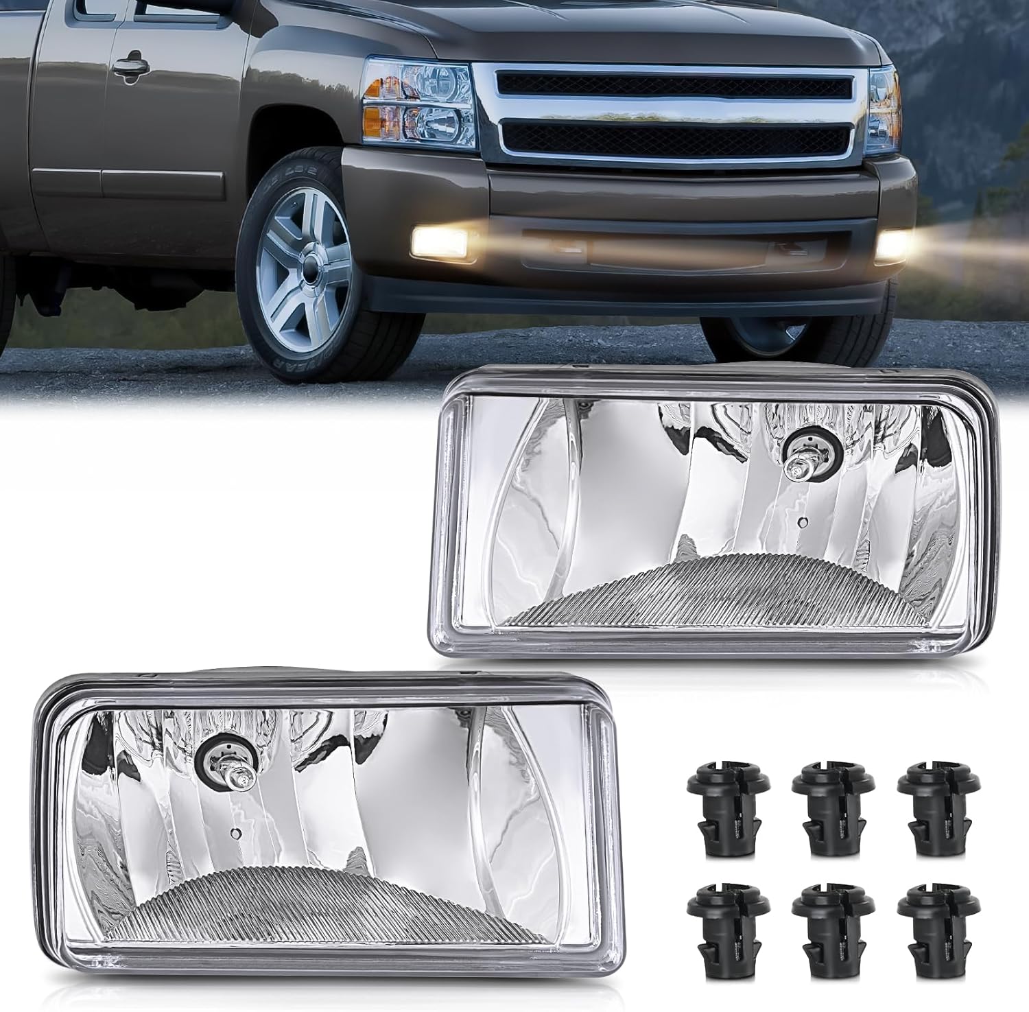Fog Lights Assembly Compatible with 2007 2008 2009 2010 2011 2012 2013 2014 2015 Chevrolet Silverado Avalanche Tahoe Suburban GMC Sierra Yukon Cadillac Escalade Clear Lens