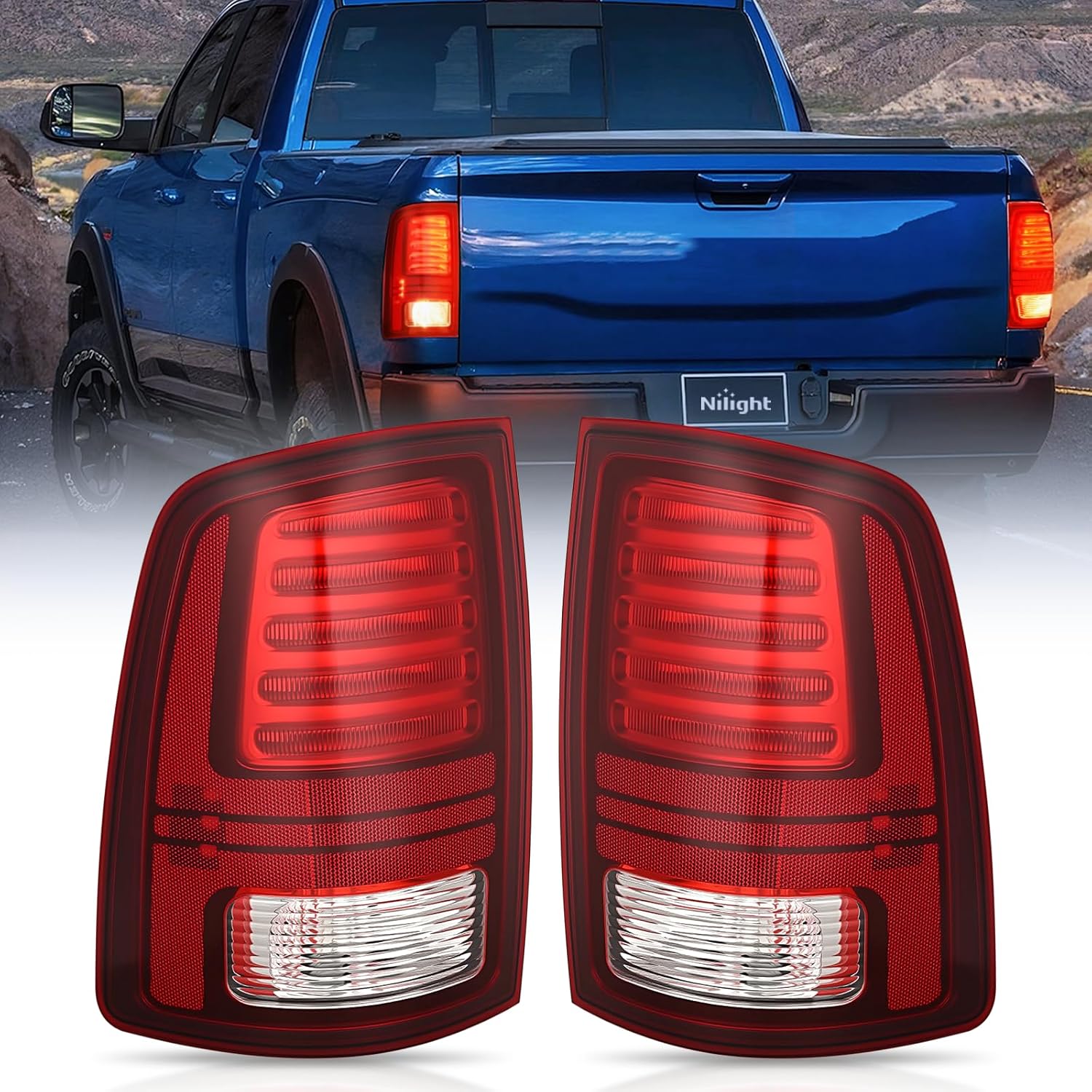 Taillight Assembly Compatible with 2013 2014 2015 2016 2017 2018 Dodge Ram 1500 2014-2018 Ram 2500 3500 LED Style Driver Side and Passenger Side Rear Tail Light with Bulbs