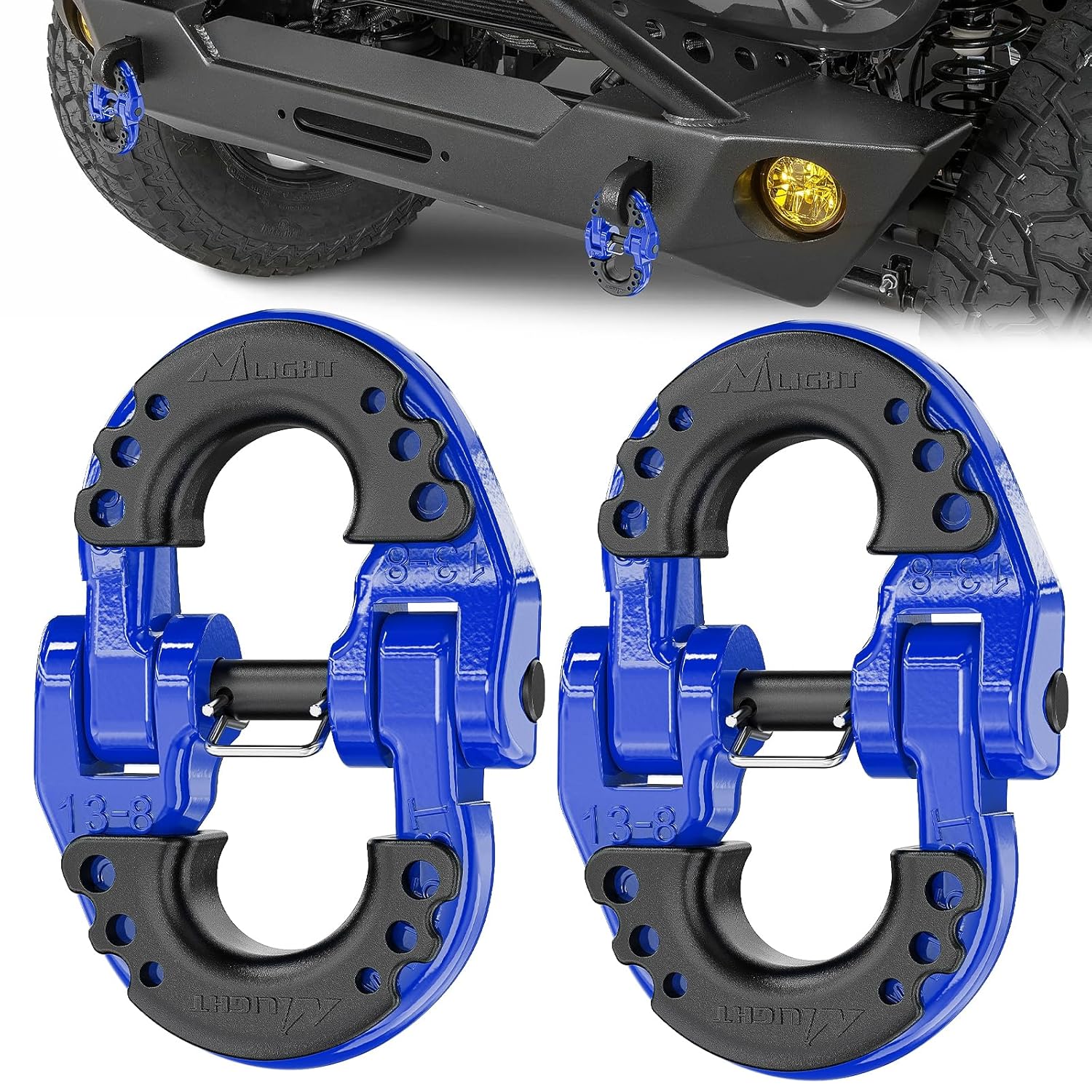 Safety Chain Connector Link, 1/2In Tow Hitch Hammerlock Coupling Link, 2 Pack Forged Steel Tow Chain Connector for Chain Link/Recovery Rope Link/Shackle, 12000 lbs Load Limit, Blue