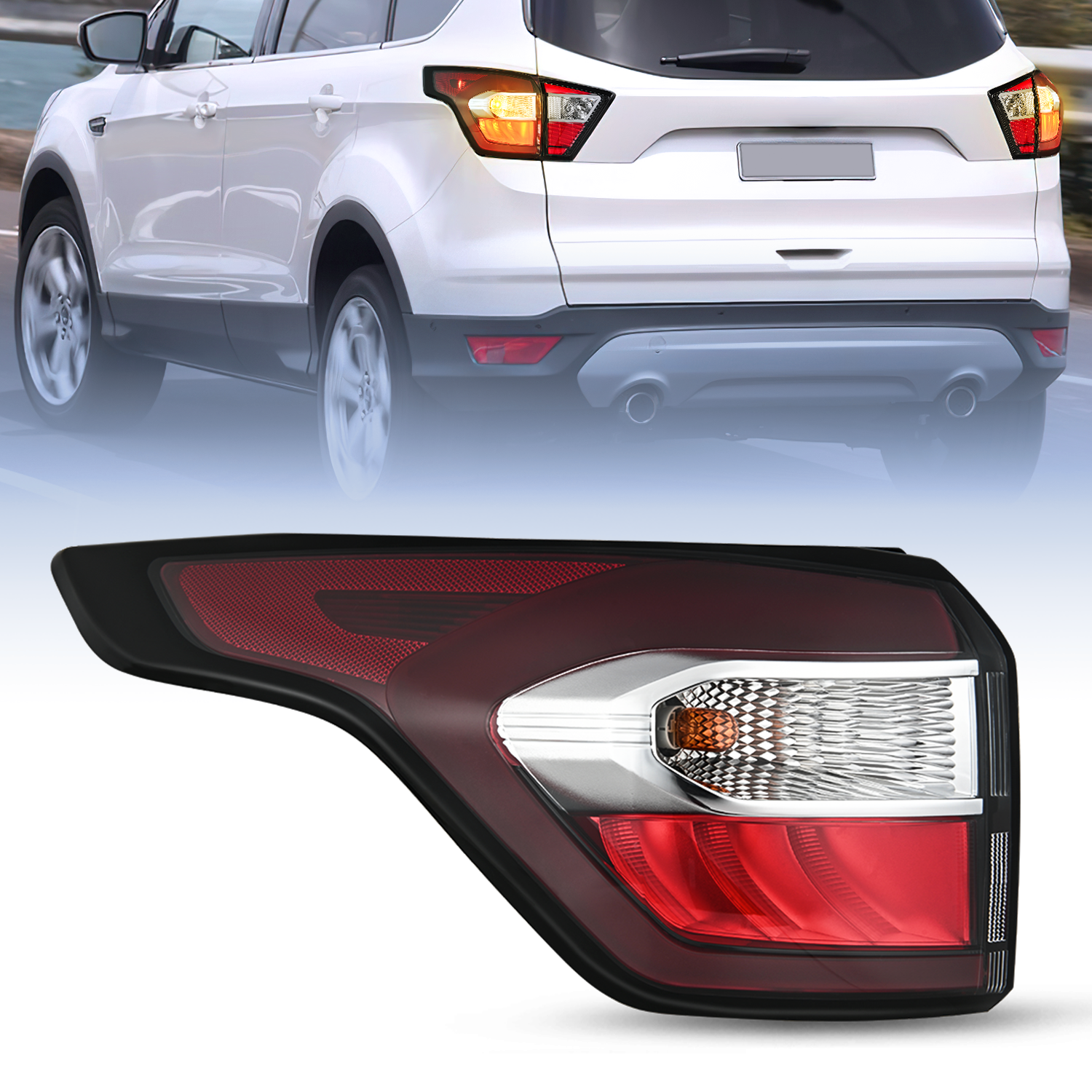 Taillight Assembly Compatible with 2017 2018 2019 Ford Escape Kuga Outer Rear Lamp Replacement OE Style with LED and halogen bulbs Driver Side