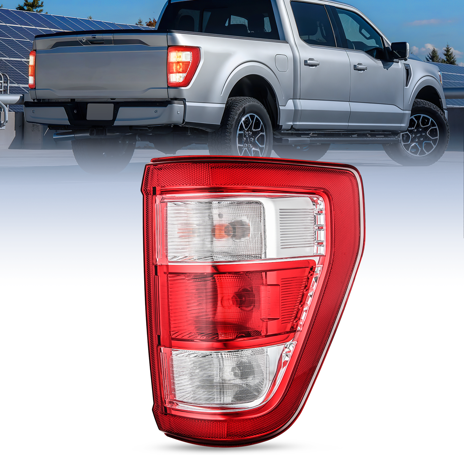 Taillight Assembly Compatible with 2021 2022 2023 Ford F150 XL Non Blind Spot Tail Light Model Rear Lamp Replacement OE Style halogen bulbs Passenger Side