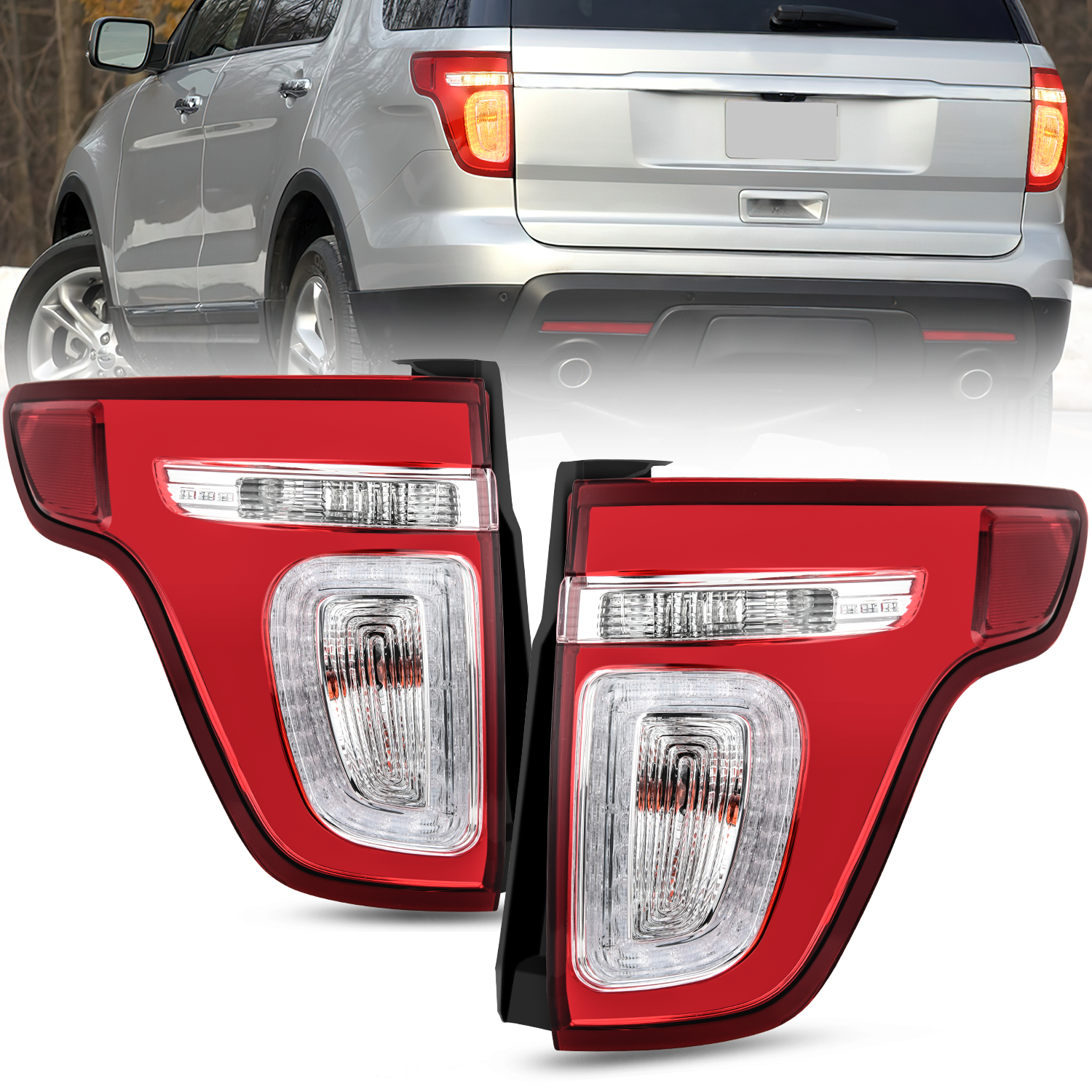 Taillight Assembly Compatible with 2011 2012 2013 2014 2015 Ford Explorer Rear Lamp Replacement OE Style with LED and halogen bulbs Driver Side and Passenger Side