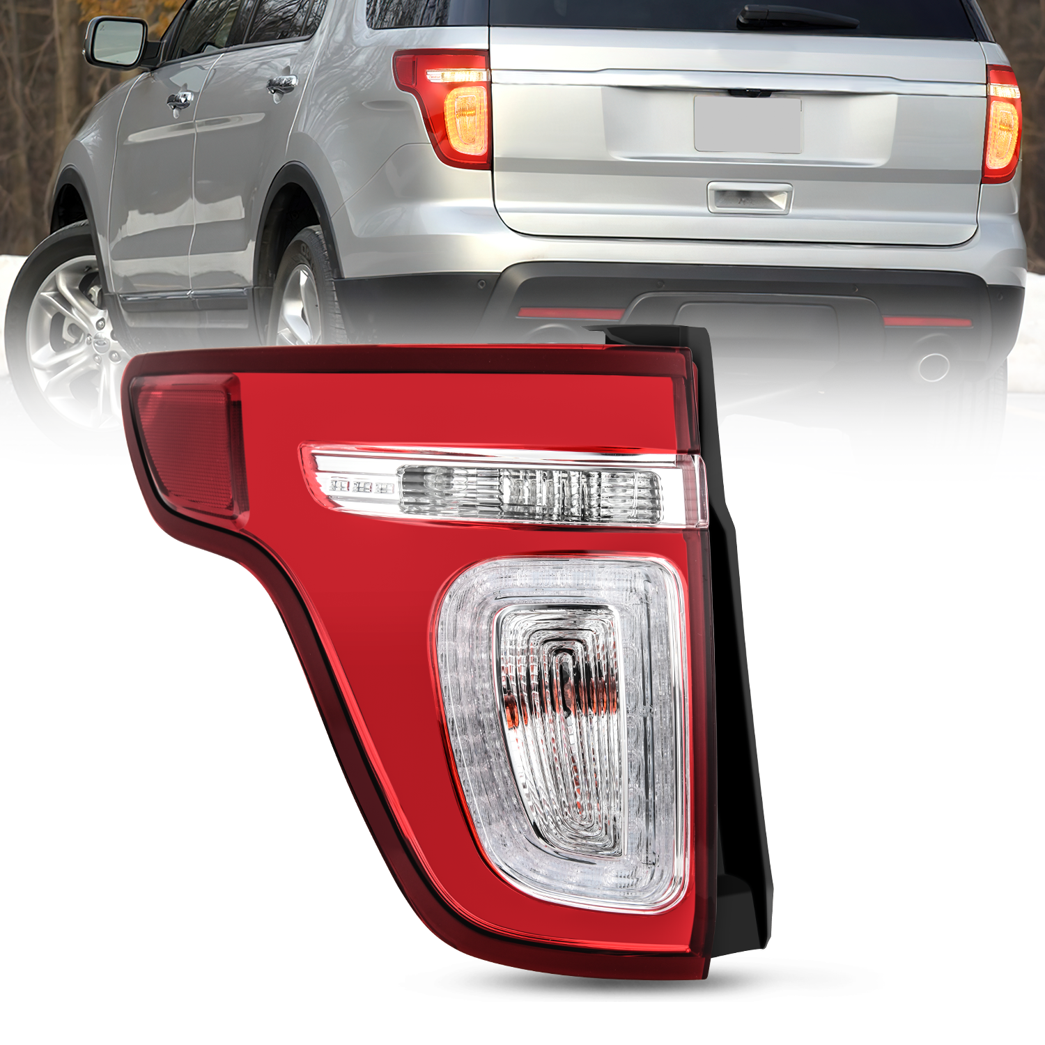 Taillight Assembly Compatible with 2011 2012 2013 2014 2015 Ford Explorer Rear Lamp Replacement OE Style LED and halogen bulbs Driver Side