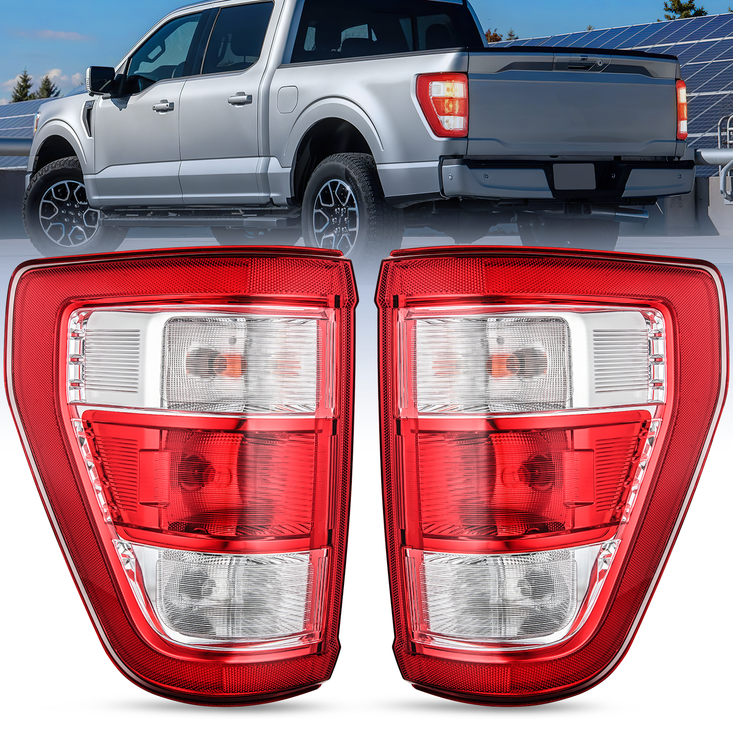 Taillight Assembly Compatible with 2021 2022 2023 Ford F150 XL Non Blind Spot Tail Light Model Rear Lamp Replacement OE Style halogen bulbs Driver and Passenger Side
