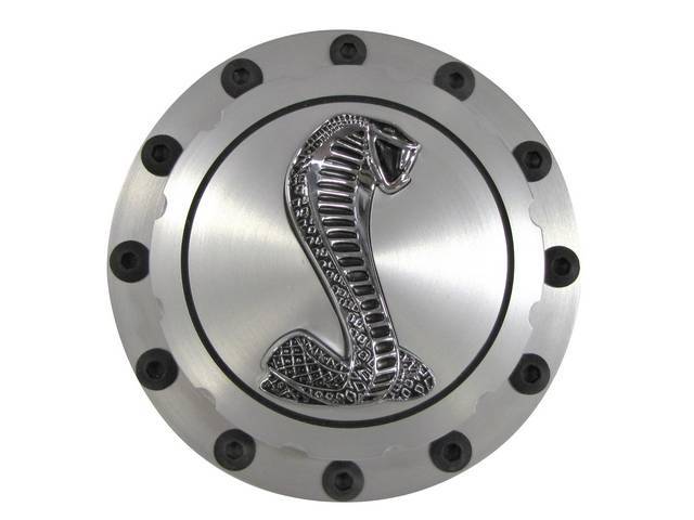 Fuel Cap, Vented, Custom Billet Aluminum, Anodized, With Coiled Cobra Snale Emblem