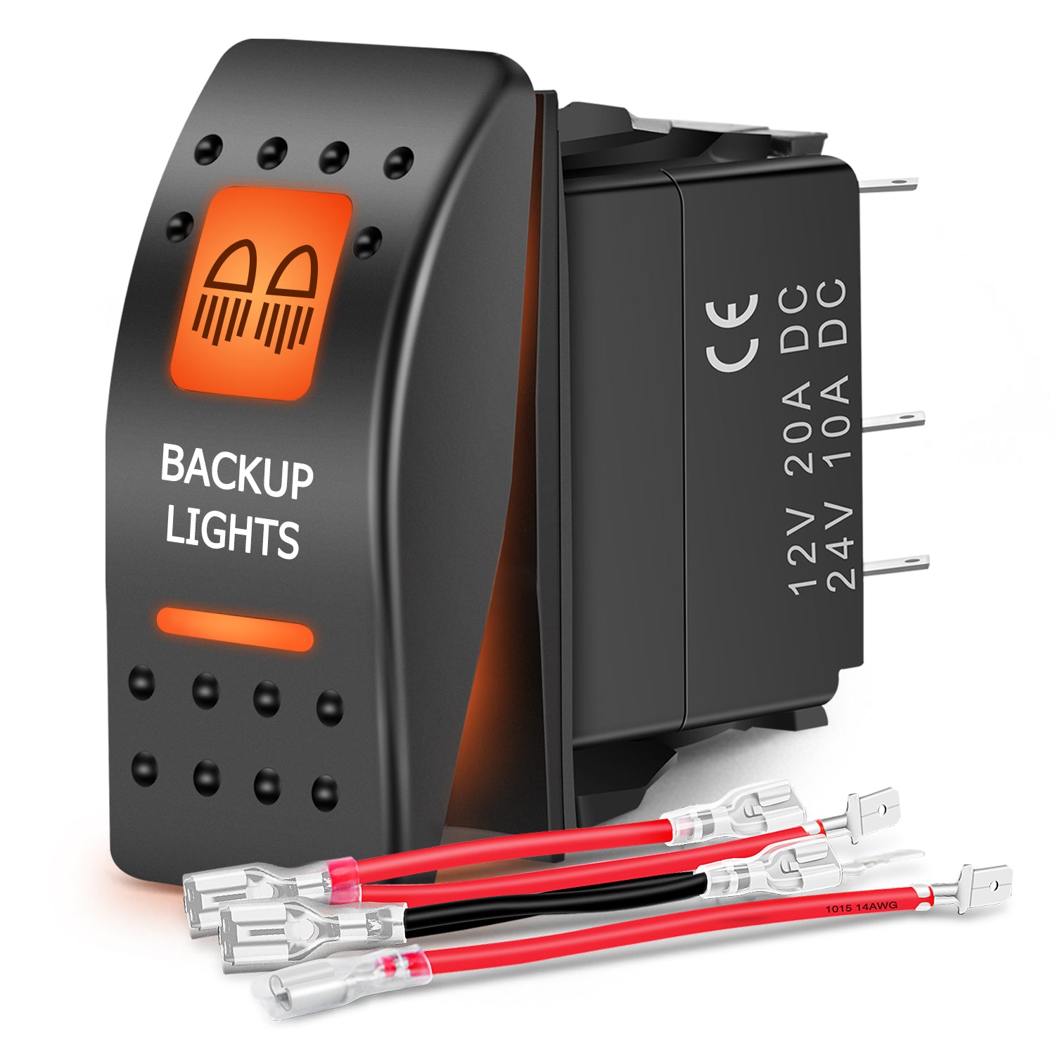 UTV Backup Lights Rocker Switch On Off 5 PIN SPST LED Light Bar Switches with Orange Backlit 12V 24V Toggle with Jumper Wires Set for ATVs UTVs Cars Trucks RVs