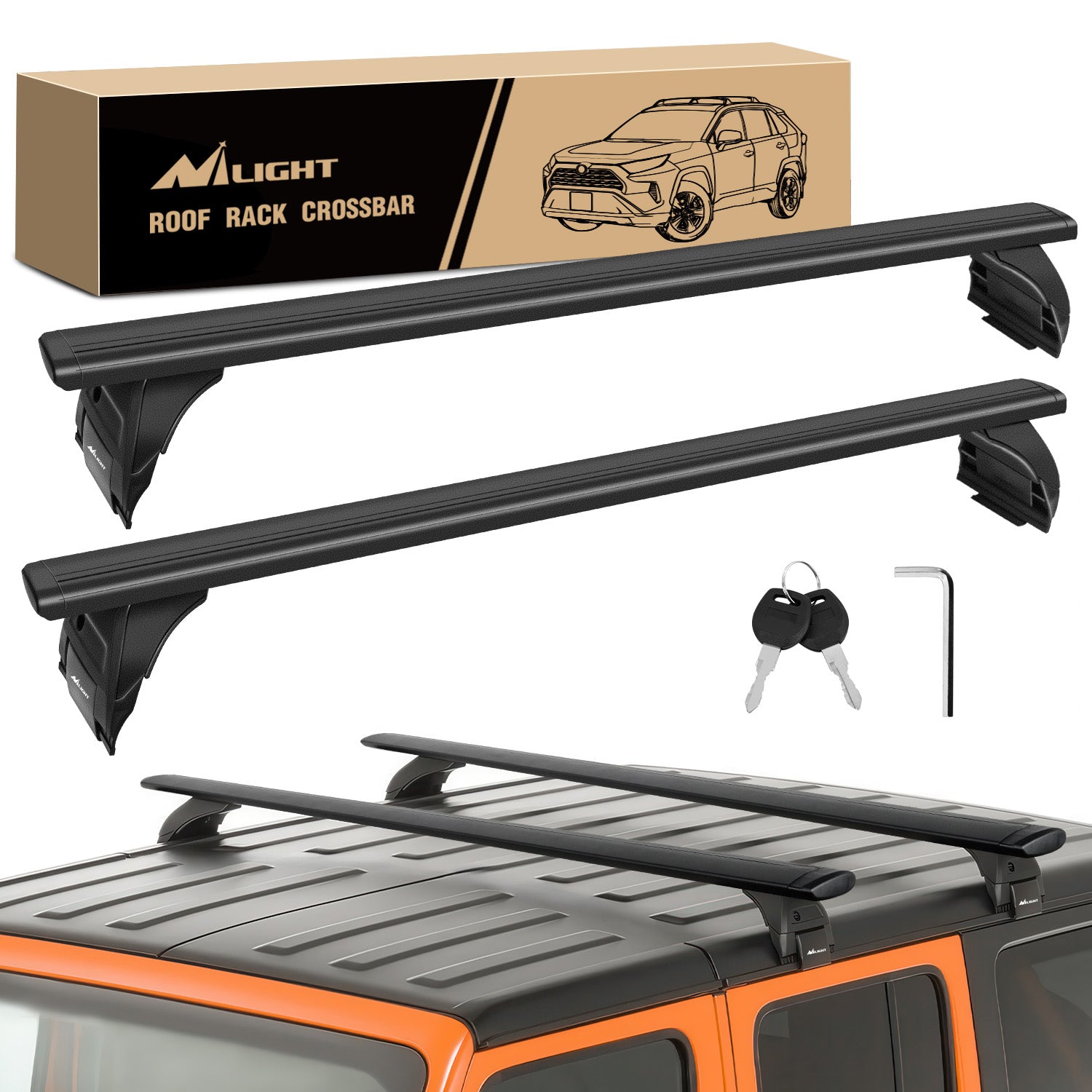 2007 2008 2009 2010 2011 2012 2013 2014 2015 2016 2017 2018 Jeep Wrangler JK 2018 2019 2020 2021 2022 2023 2024 Jeep Wrangler; 2019 2020 2021 2022 2023 2024 Jeep Gladiator JT Roof Rack Cross Bars Aluminum Anti-Theft Lock