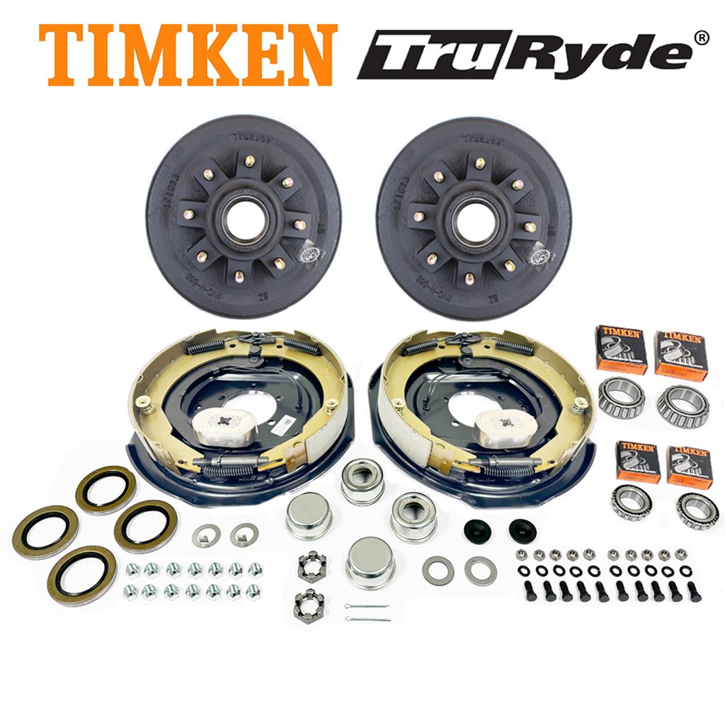 8-6.5" Bolt Circle 9/16" StudTruRyde 7k Trailer Axle Electric Brake Kit with Timken Bearings BK42865ELE-916-TK