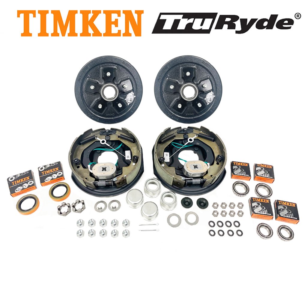 5-5.5" Bolt Circle 3,500 lbs. TruRyde Trailer Axle Self-Adjusting Electric Brake Kit with Timken Bearings - BK555ELEAUTO-TK