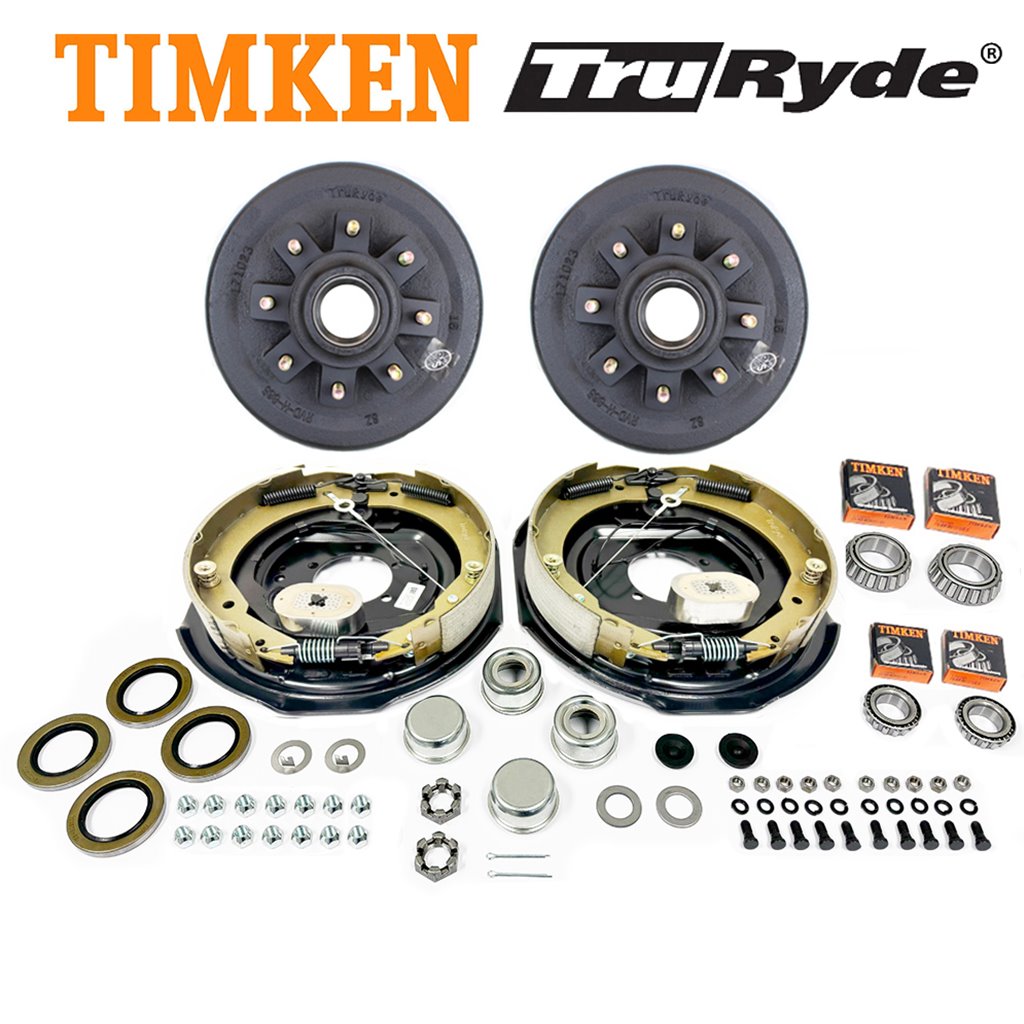 8-6.5" Bolt Circle 7,000 lbs. 1/2" Studs TruRyde Trailer Axle Self-Adjusting Electric Brake Kit with Timken Bearings - BK42865ELEAUTO-TK