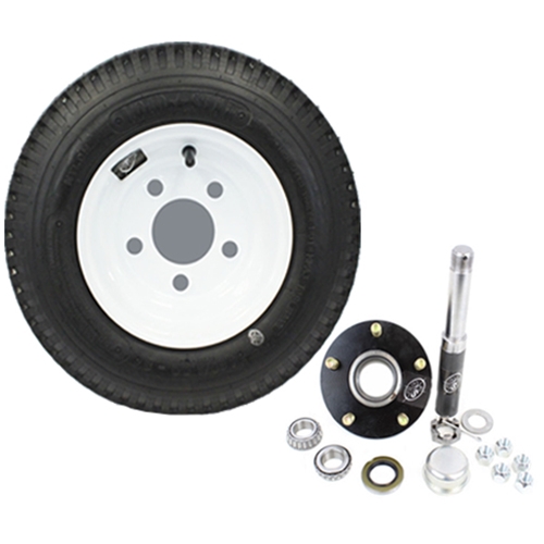 Round R104BT8X BT8 Spindle, 5-4.5" Bolt Circle Trailer Hub, & 8" x 3.75" White Trailer Wheel Combo - R1BT8BT122E-50844