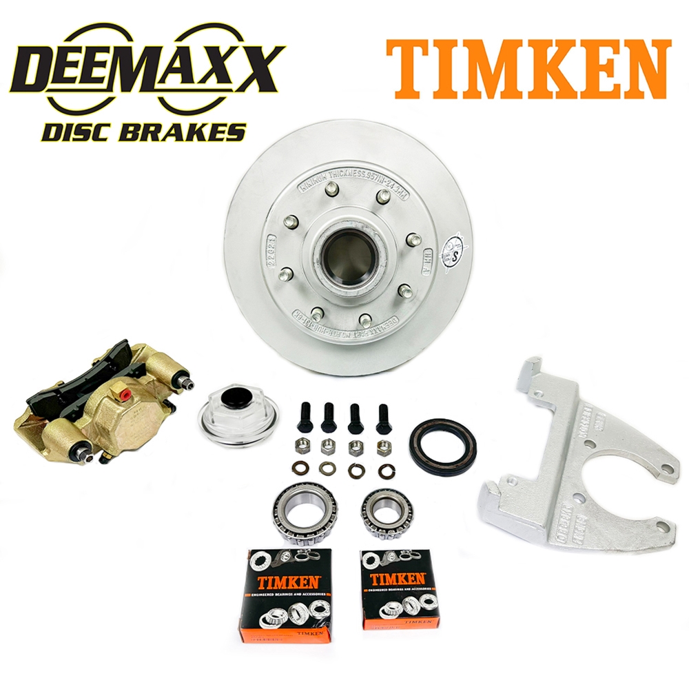 DeeMaxx 8,000 lbs. Disc Brake Kit with 9/16" Studs for One Wheel with Gold Zinc Caliper and Timken Bearings - DM8KGOLD916-TK