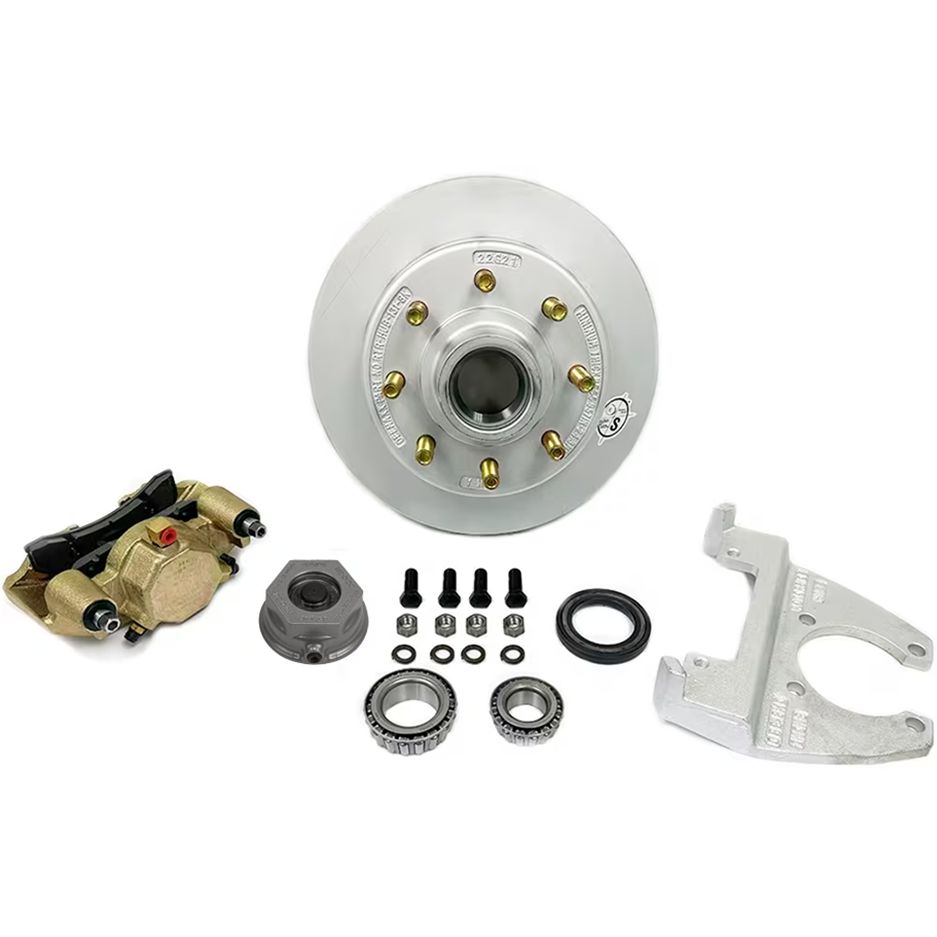 DeeMaxx 8,000 lbs. Disc Brake Kit with 5/8" Studs for One Wheel with Gold Zinc Caliper with Defender Aluminum Cap - DM8KGOLD580-F