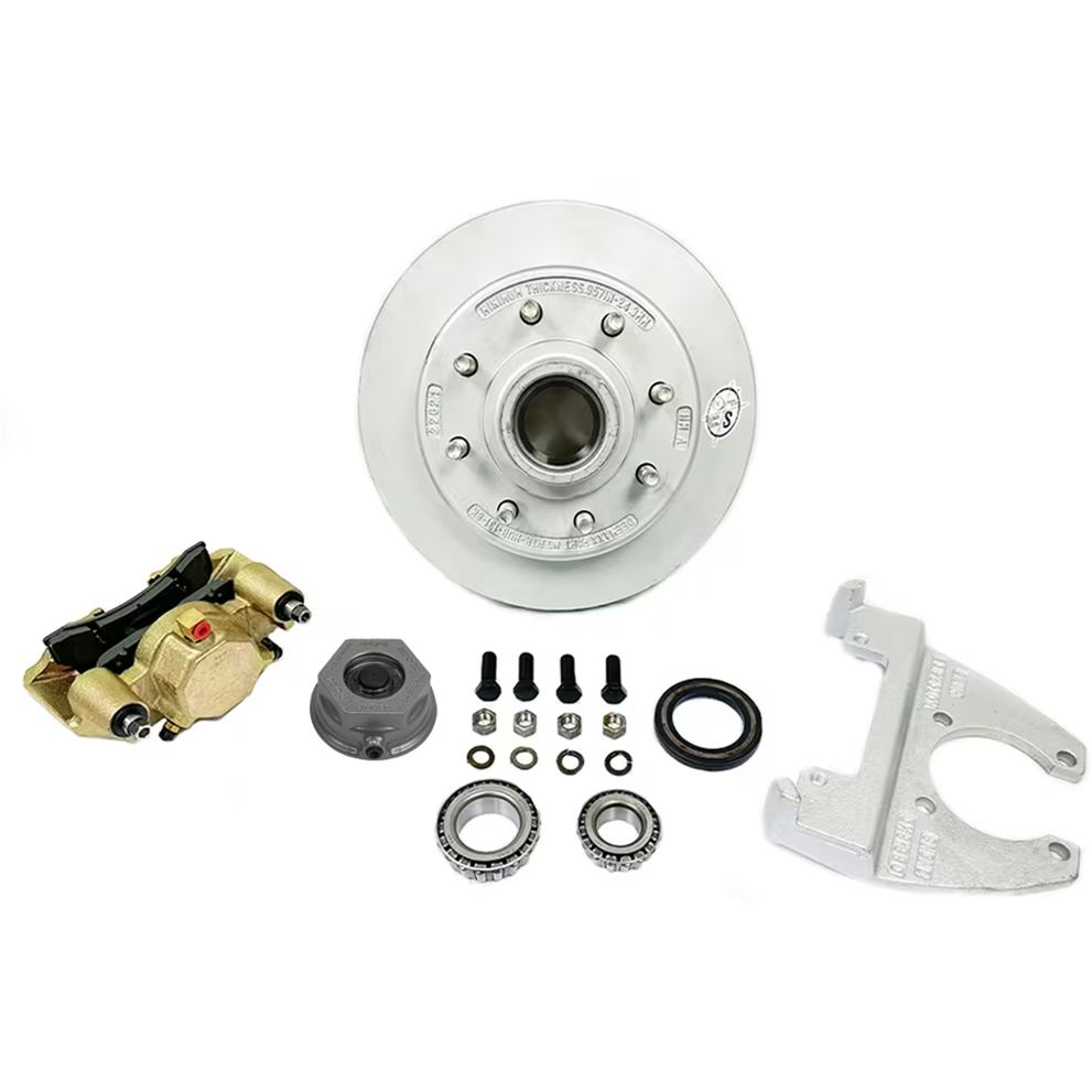 DeeMaxx 8,000 lbs. Disc Brake Kit with 9/16" Studs for One Wheel with Gold Zinc Caliper and Defender Aluminum Cap - DM8KGOLD916-F
