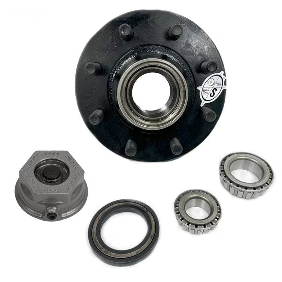 TruRyde 8-6.5" Bolt Circle Oil Trailer Hub 5/8" Studs with Parts for an 8,000 lbs. Trailer Axle with Defender Aluminum Oil Cap - RVI8K865580-F