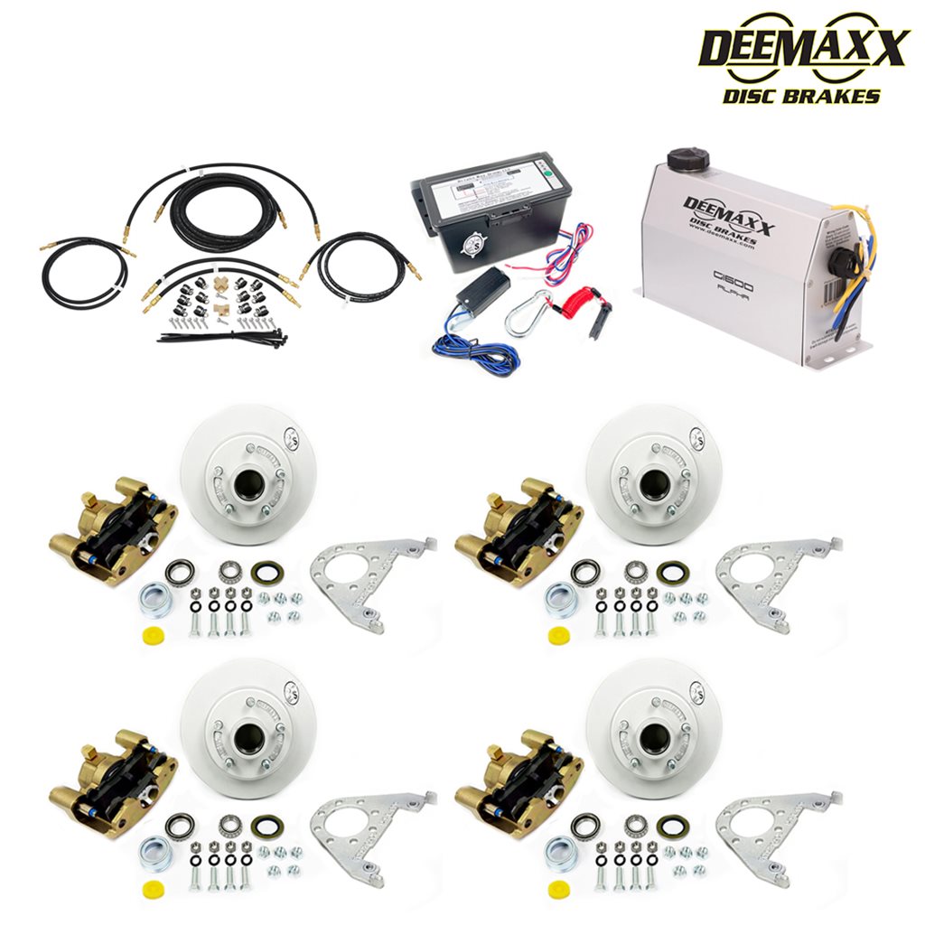 MAXX KIT Electric Over Hydraulic 3,500 lbs. Disc Brake Kit for a Tandem Axle with Gold Zinc Caliper and TruRyde Bearings - DMK35IG2