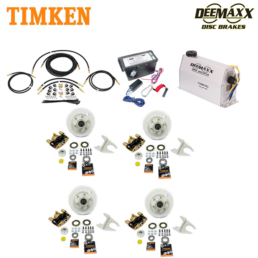 MAXX KIT Electric Over Hydraulic 5,200 lbs. Disc Brake Kit for a Tandem Axle with Gold Zinc Caliper and Timken Bearings - DMK52IG2-TK