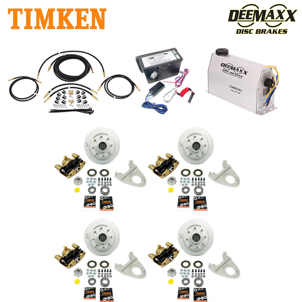 MAXX KIT Electric Over Hydraulic 7,000 lbs. Disc Brake Kit for a Tandem Axle with Gold Zinc Caliper and Timken Bearings - DMK7IG2-TK