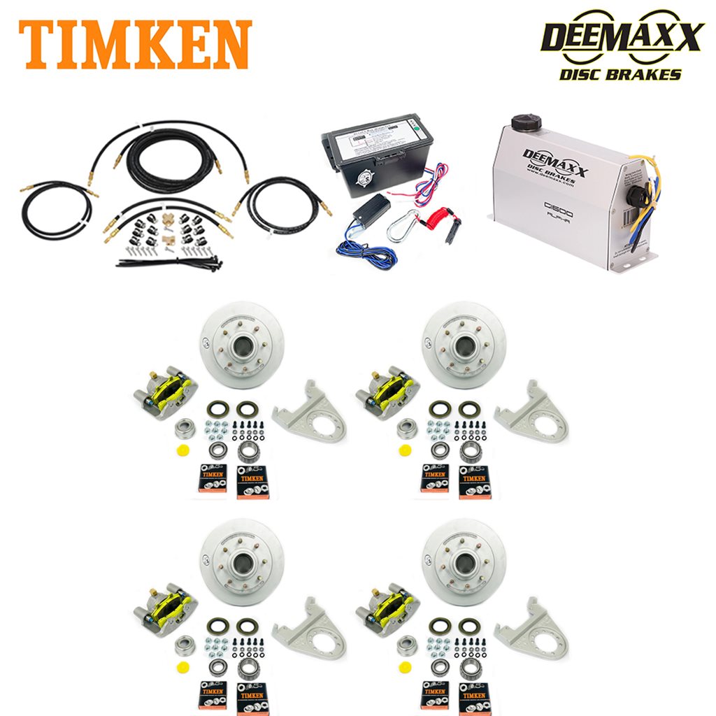 MAXX KIT Electric Over Hydraulic 7,000 lbs. Disc Brake Kit for a Tandem Axle with MAXX Caliper and Timken Bearings - DMK7IM2-TK